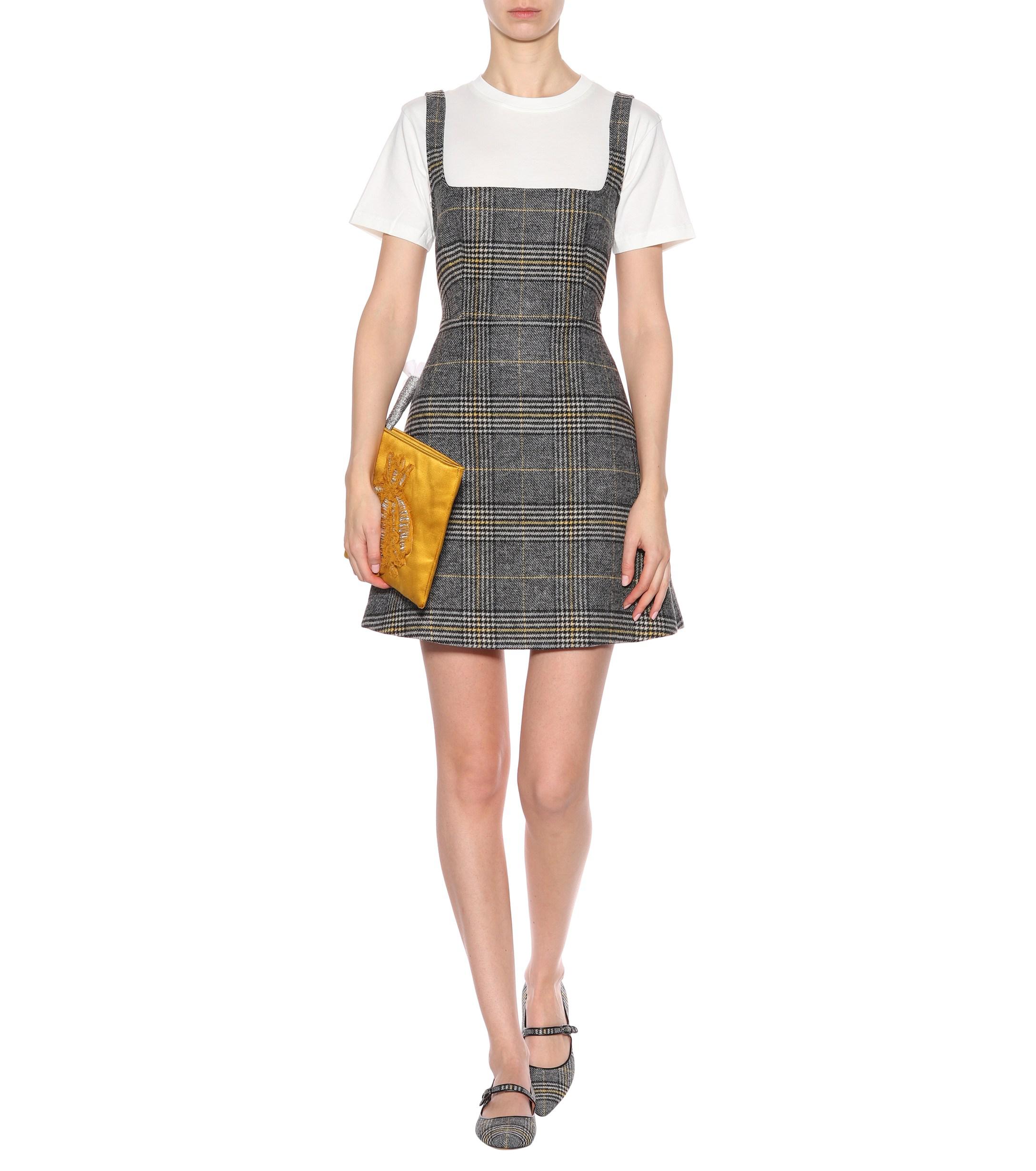 ALEXACHUNG Tweed Plaid Minidress in ...