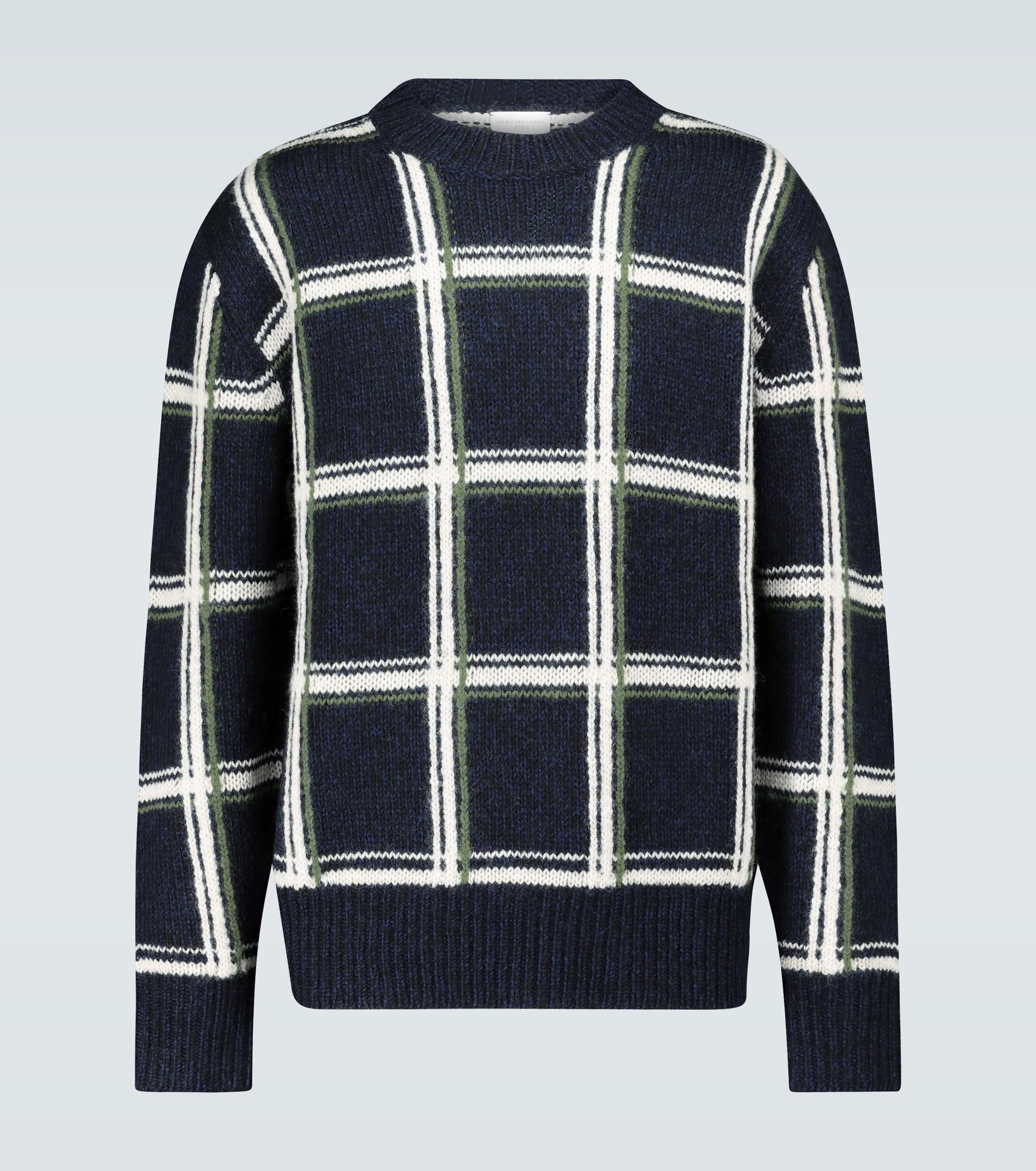 Dries Van Noten Wool Checked Knitted Sweater in Black for Men - Lyst