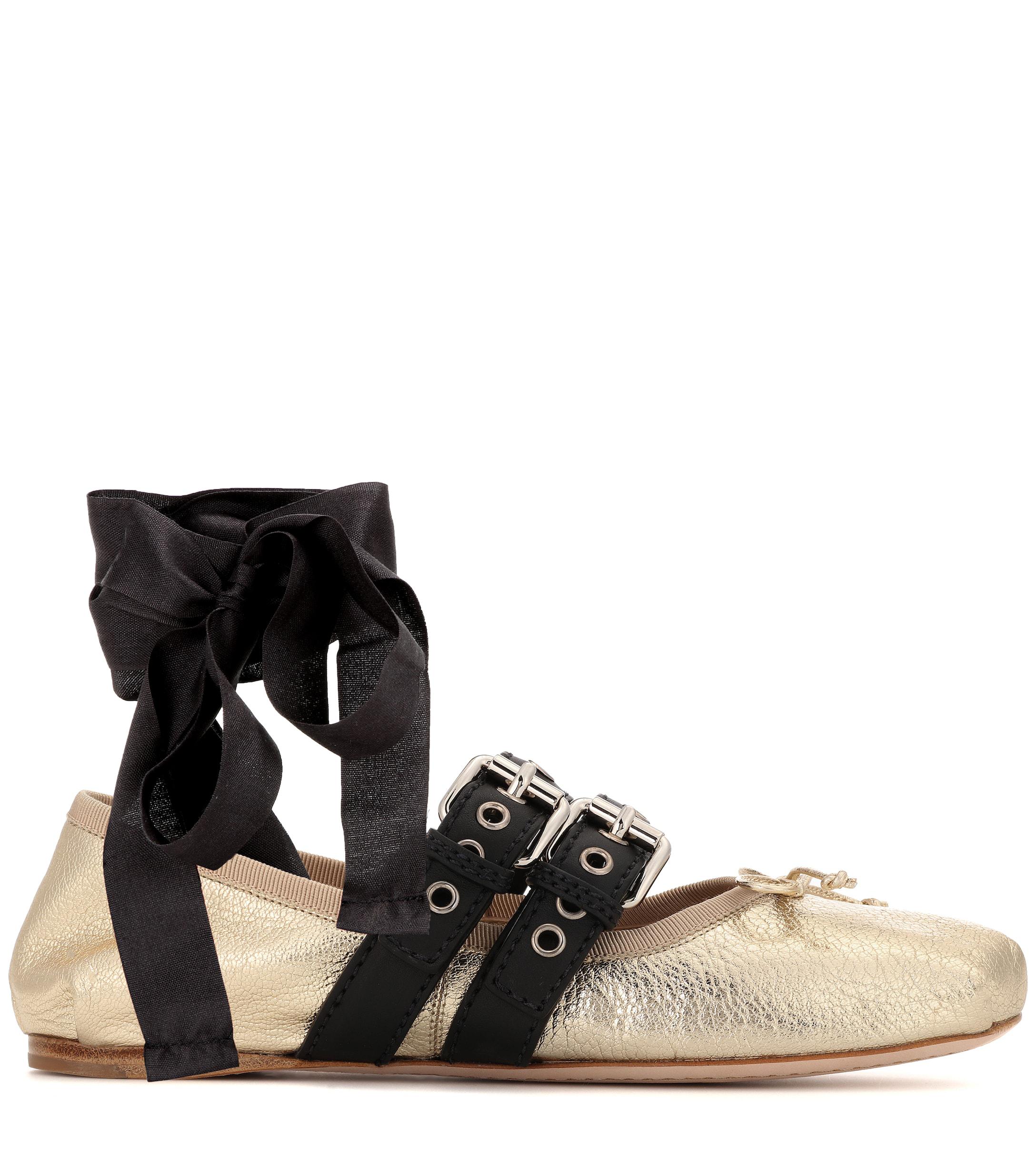 Miu Miu Leather Ballerina Shoes - Lyst