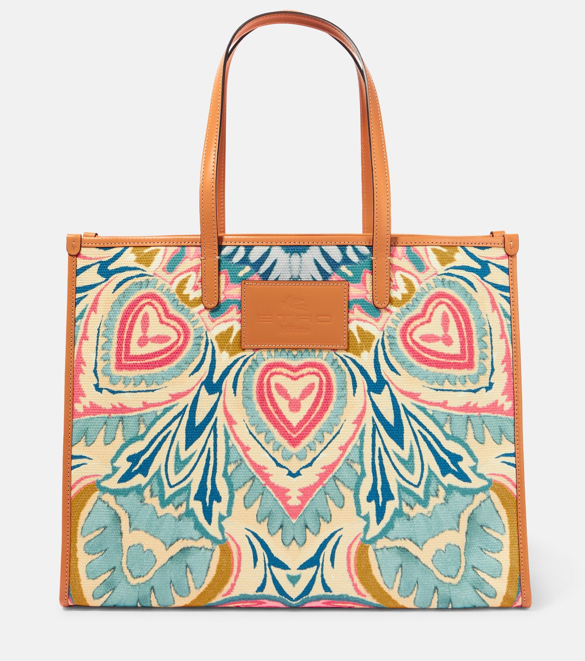 Etro Printed Canvas Tote Bag in Blue | Lyst
