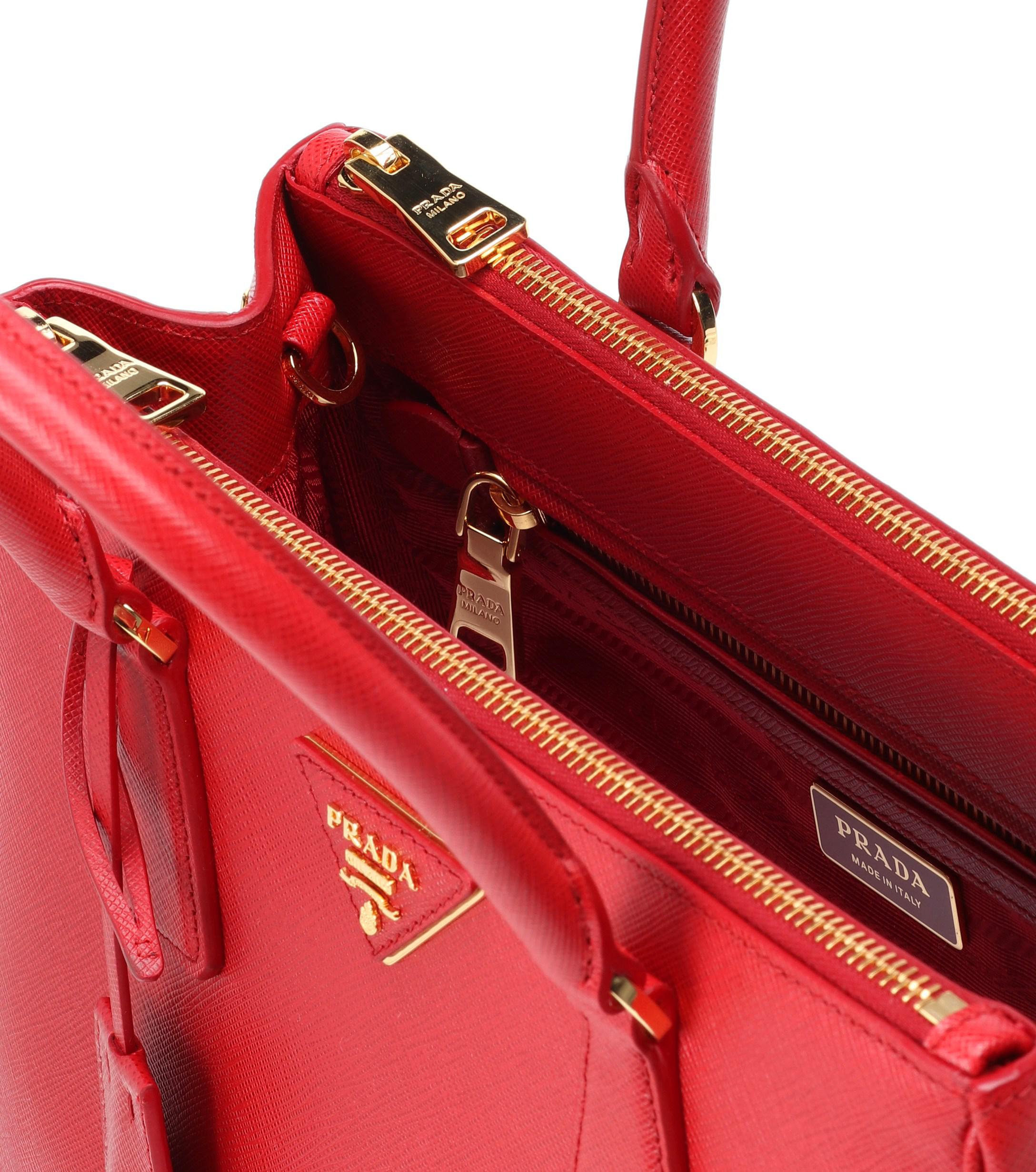 Prada Galleria Saffiano Small Leather Shoulder Bag in Red | Lyst