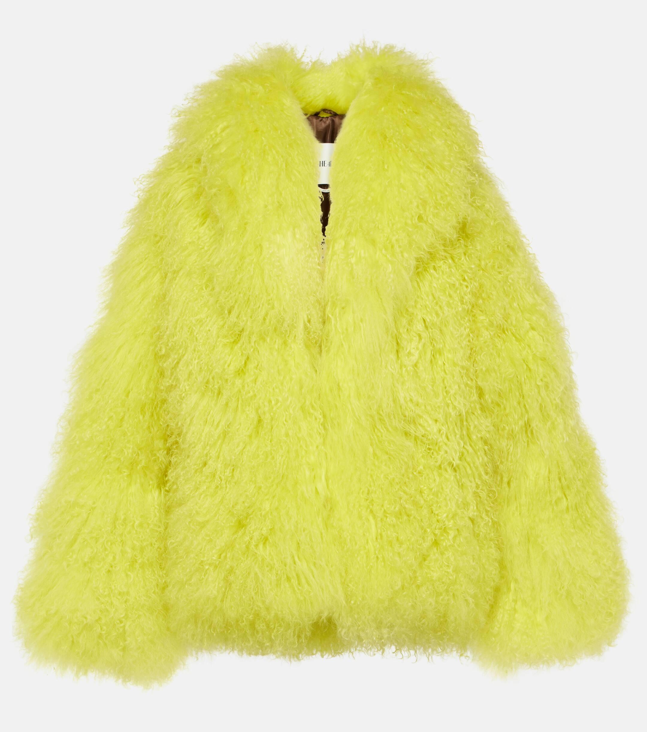 Neon yellow faux fur clearance coat