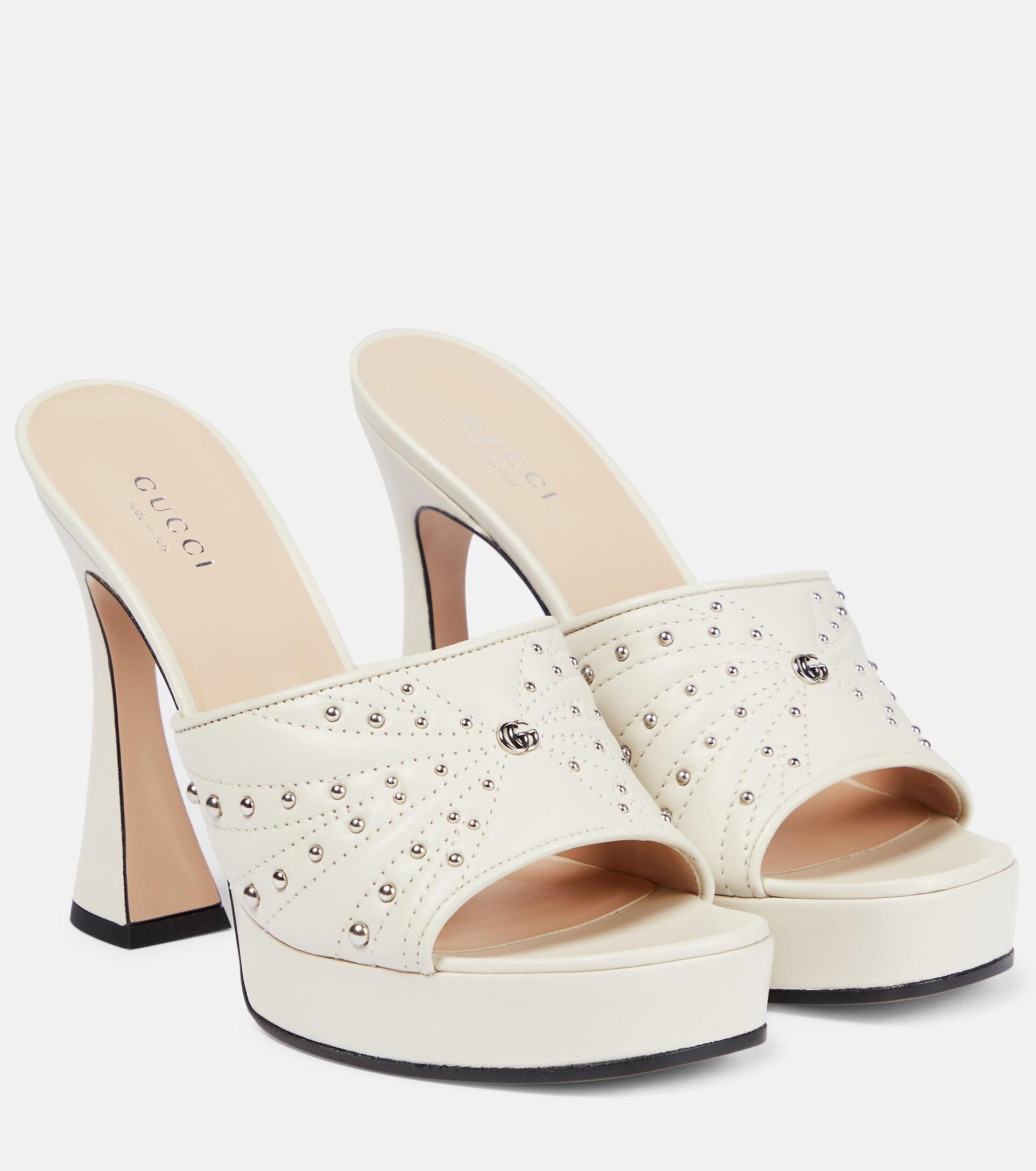 Gucci Embellished Quilted Leather Sandals in White | Lyst