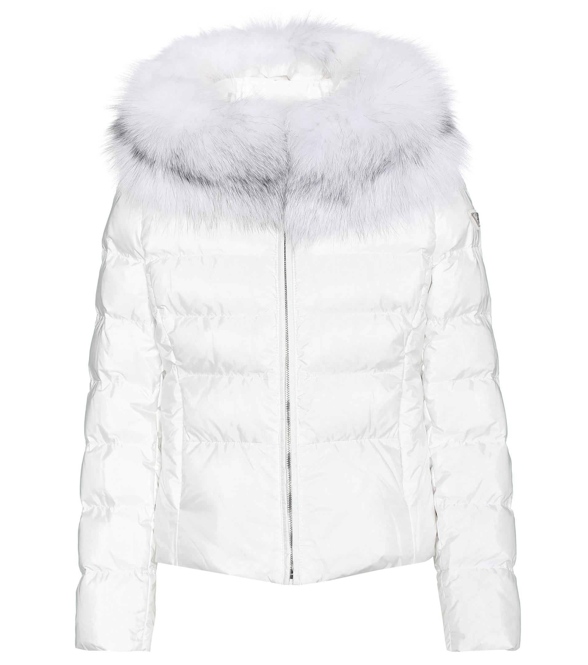 Prada Fur-trimmed Down Jacket in White - Lyst