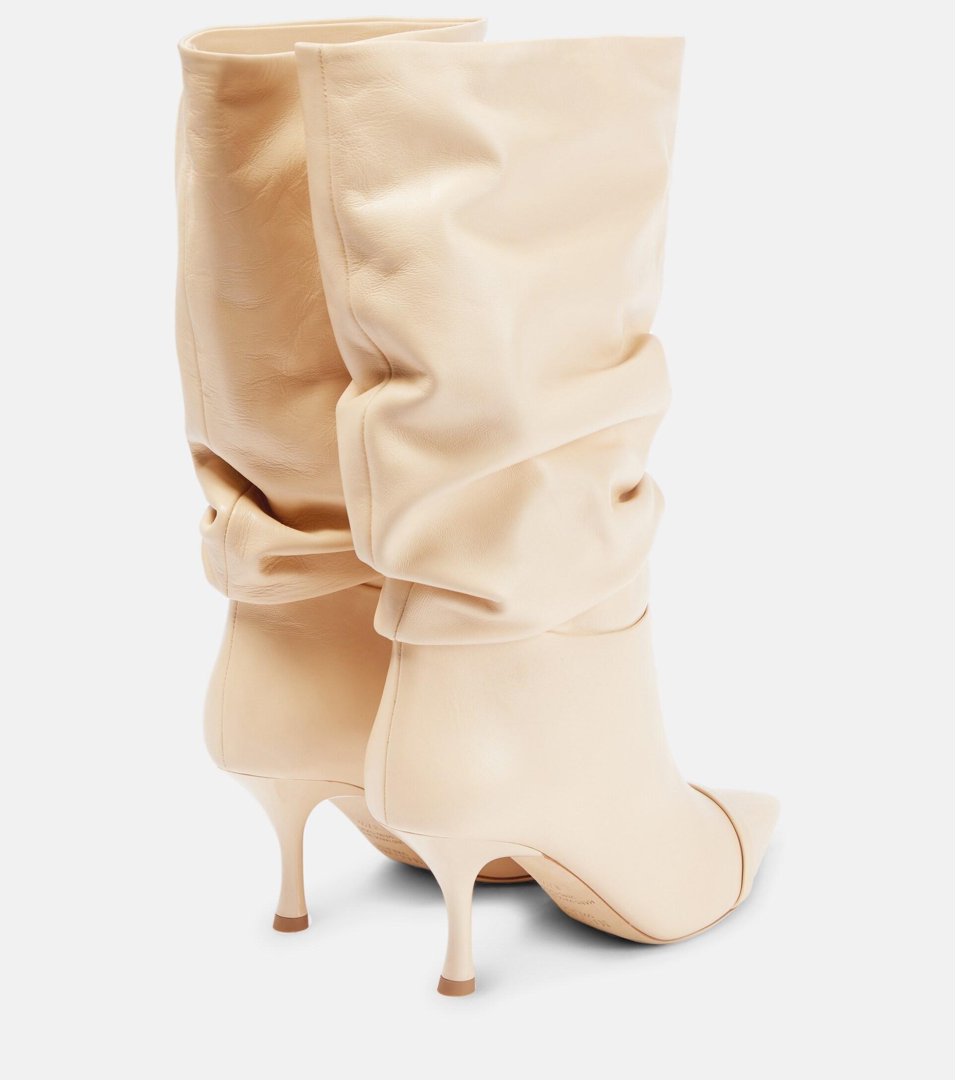 Malone Souliers Scrunched Leather Mid-calf Boots in Natural | Lyst