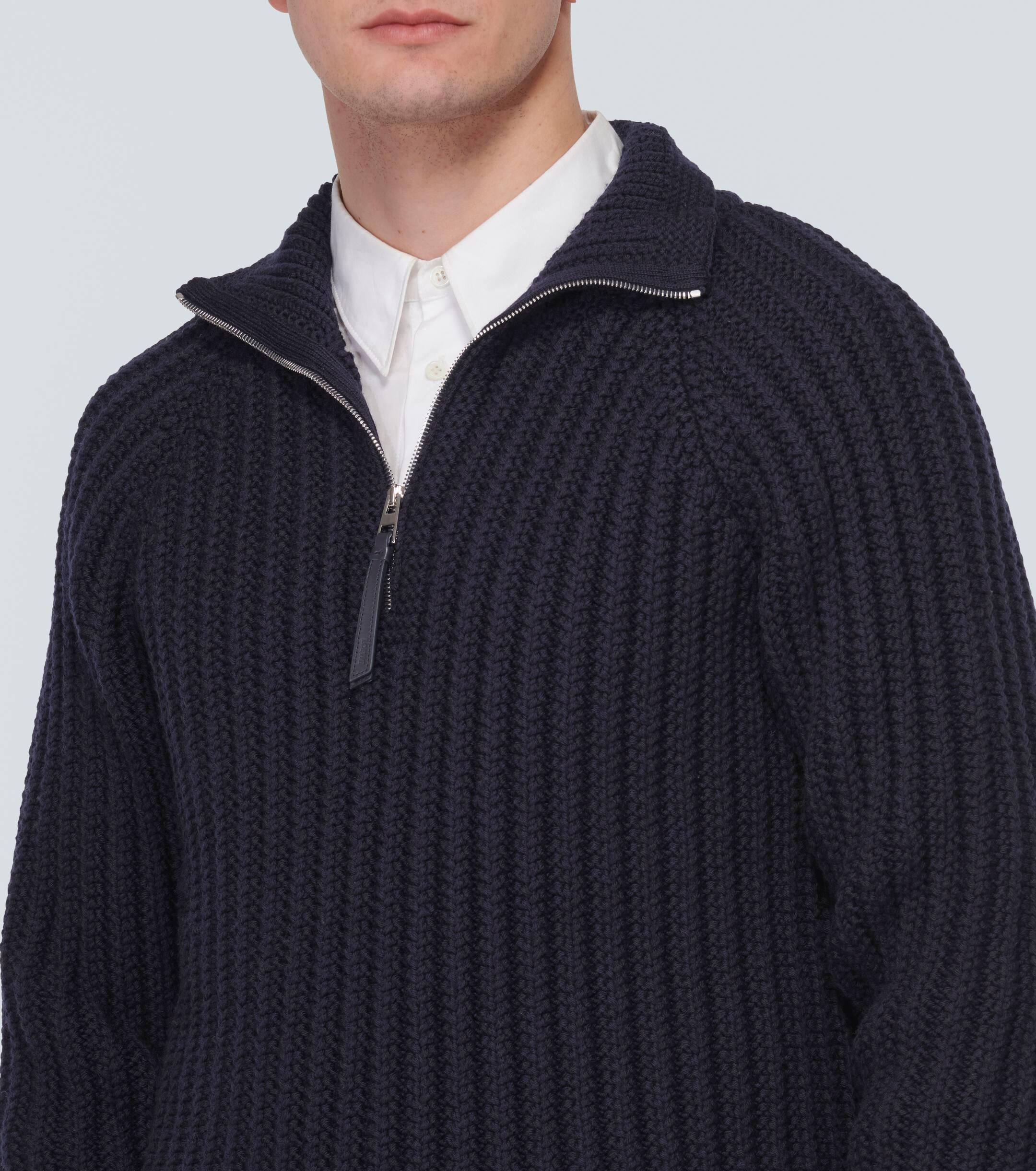 Loewe Ribbed-Knit Wool Half-Zip Sweater in Blue for Men | Lyst UK
