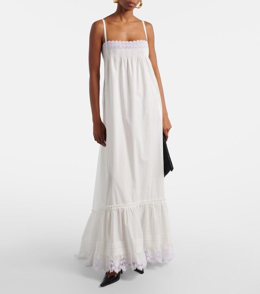 chinese dress ladies White Cotton and Lace Dress | SAINT LAURENT