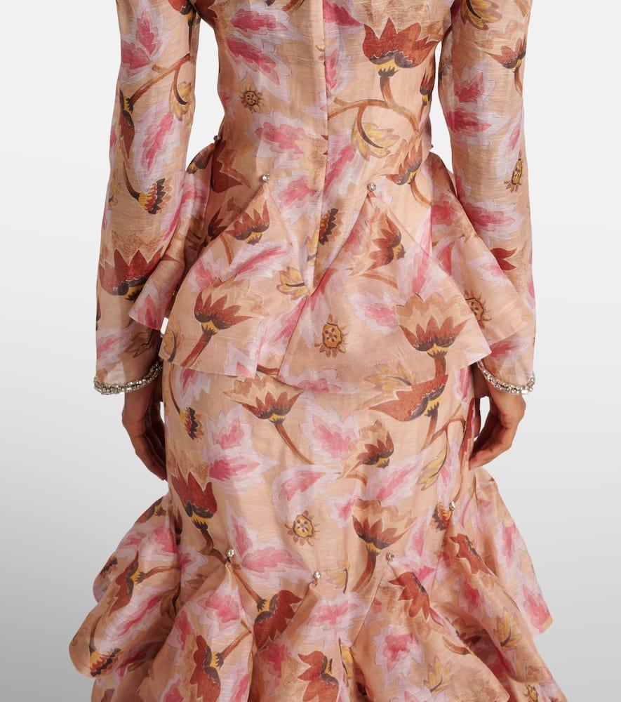 【Zimmermann】Tiered linen and silk maxi dress Zimmermann Tiered Linen And Silk Maxi Dress in Pink | Lyst