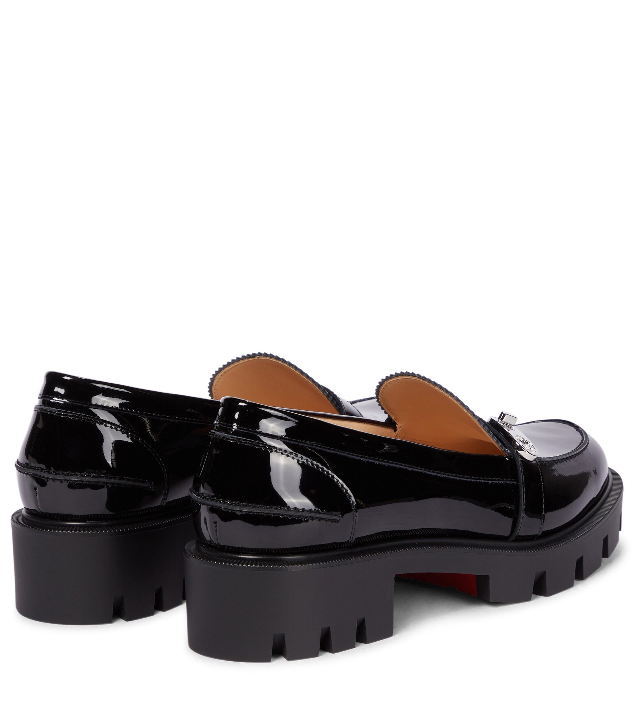 Christian Louboutin Lock Woody Patent Leather Loafers in Black | Lyst