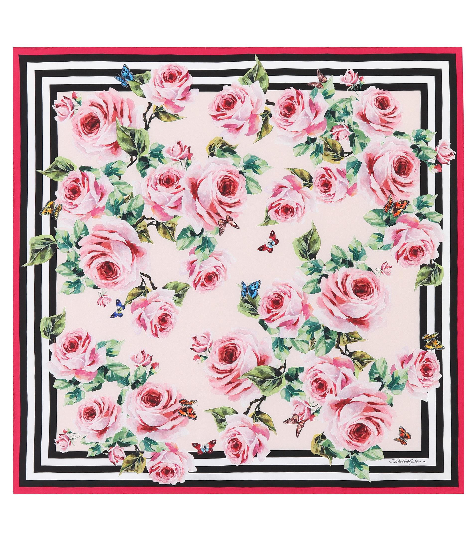 Dolce & Gabbana Floral-printed Silk Scarf in Pink - Lyst