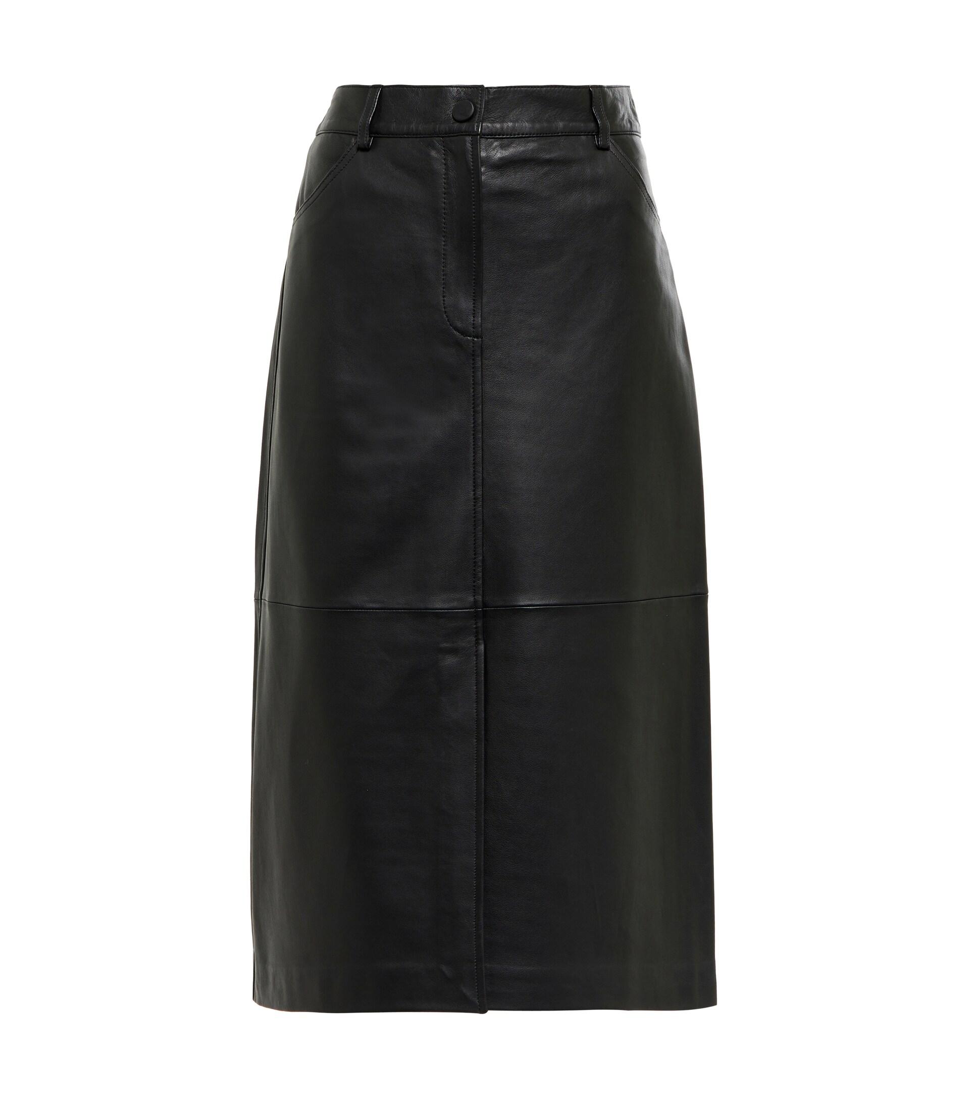 Yves Salomon Leather Midi Skirt in Black | Lyst