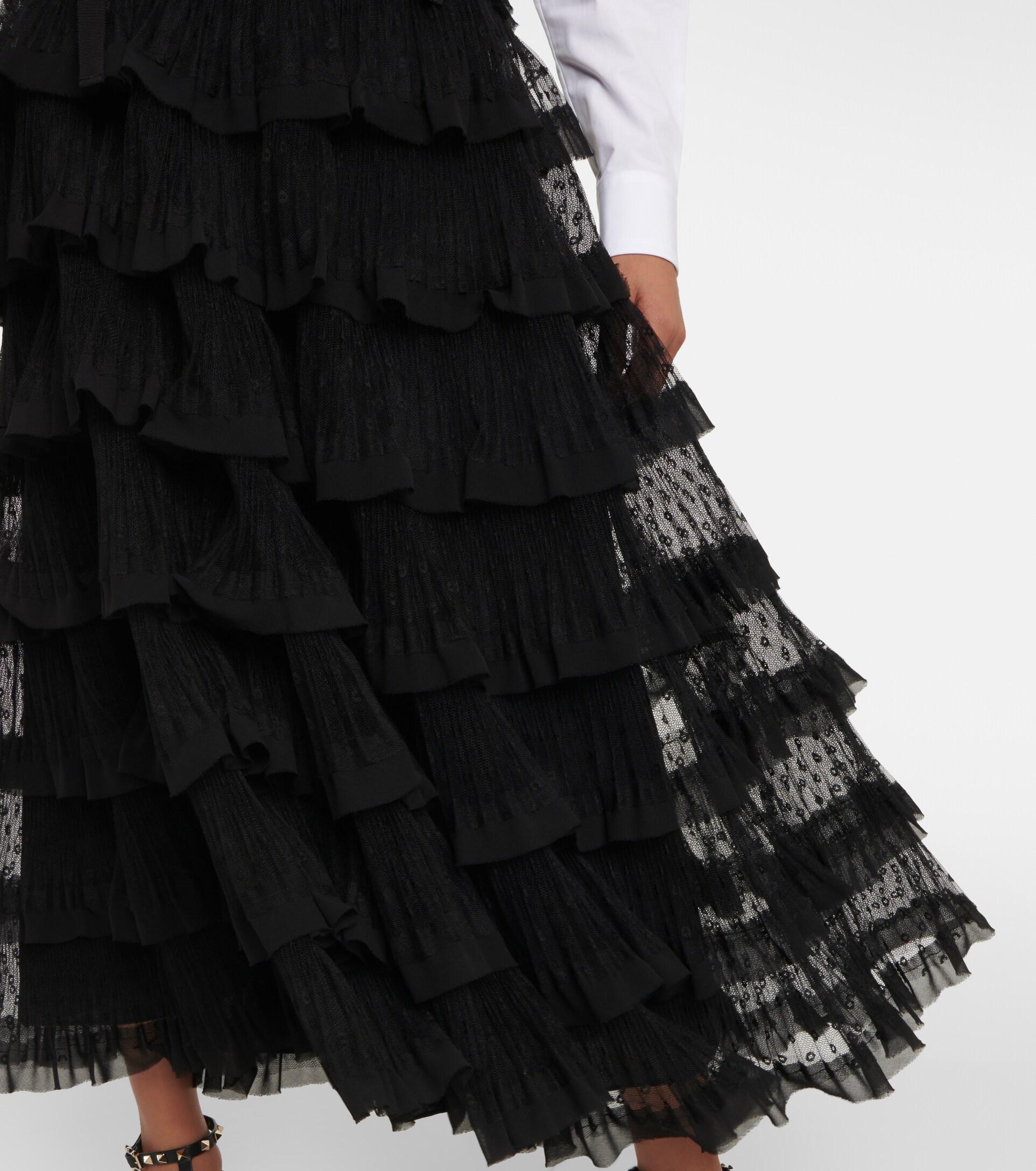 RED Valentino Point D'esprit Tulle Maxi Skirt in Black |