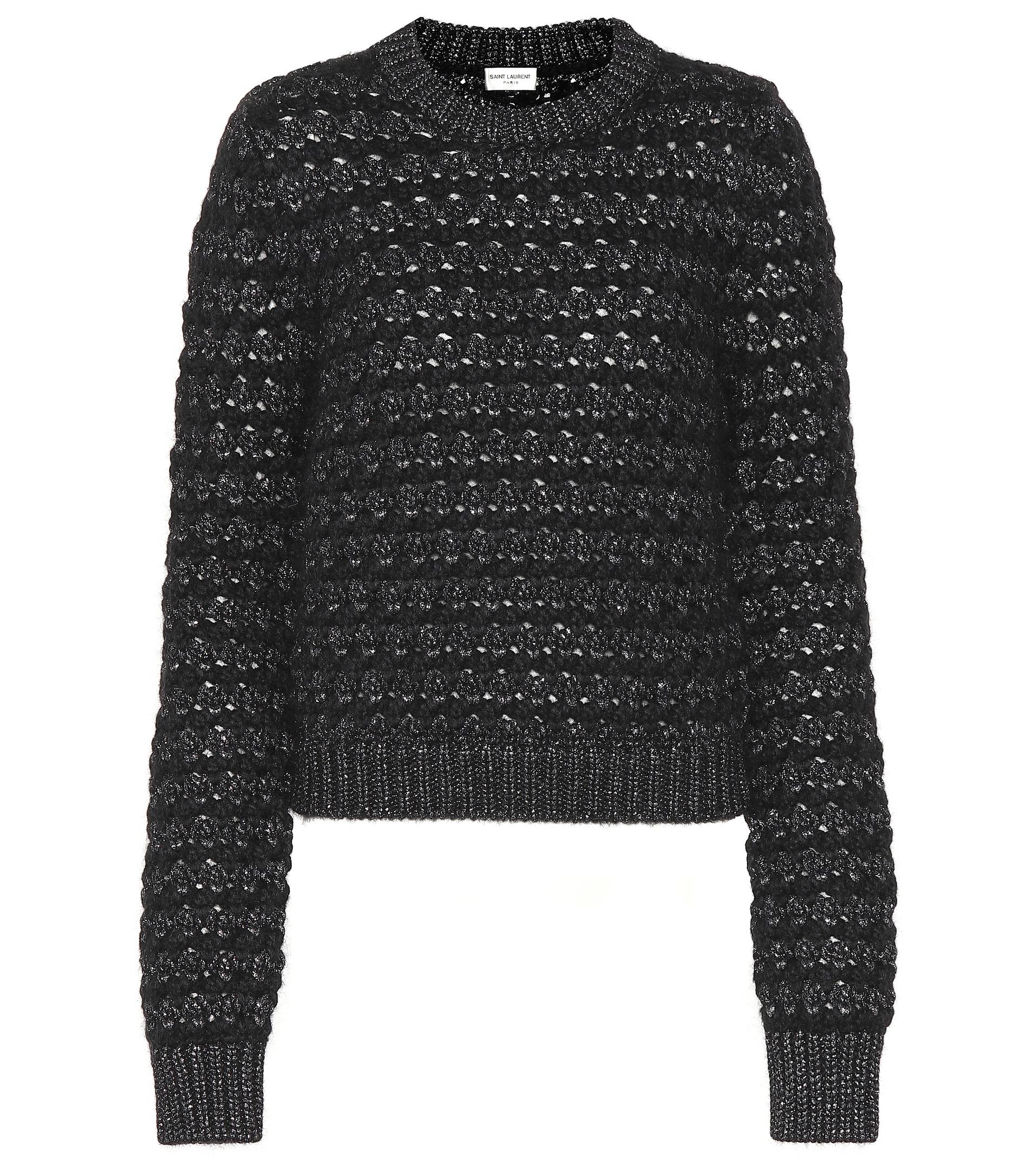 Saint Laurent Mohair And Wool-blend Sweater in Black & Silver (Black ...