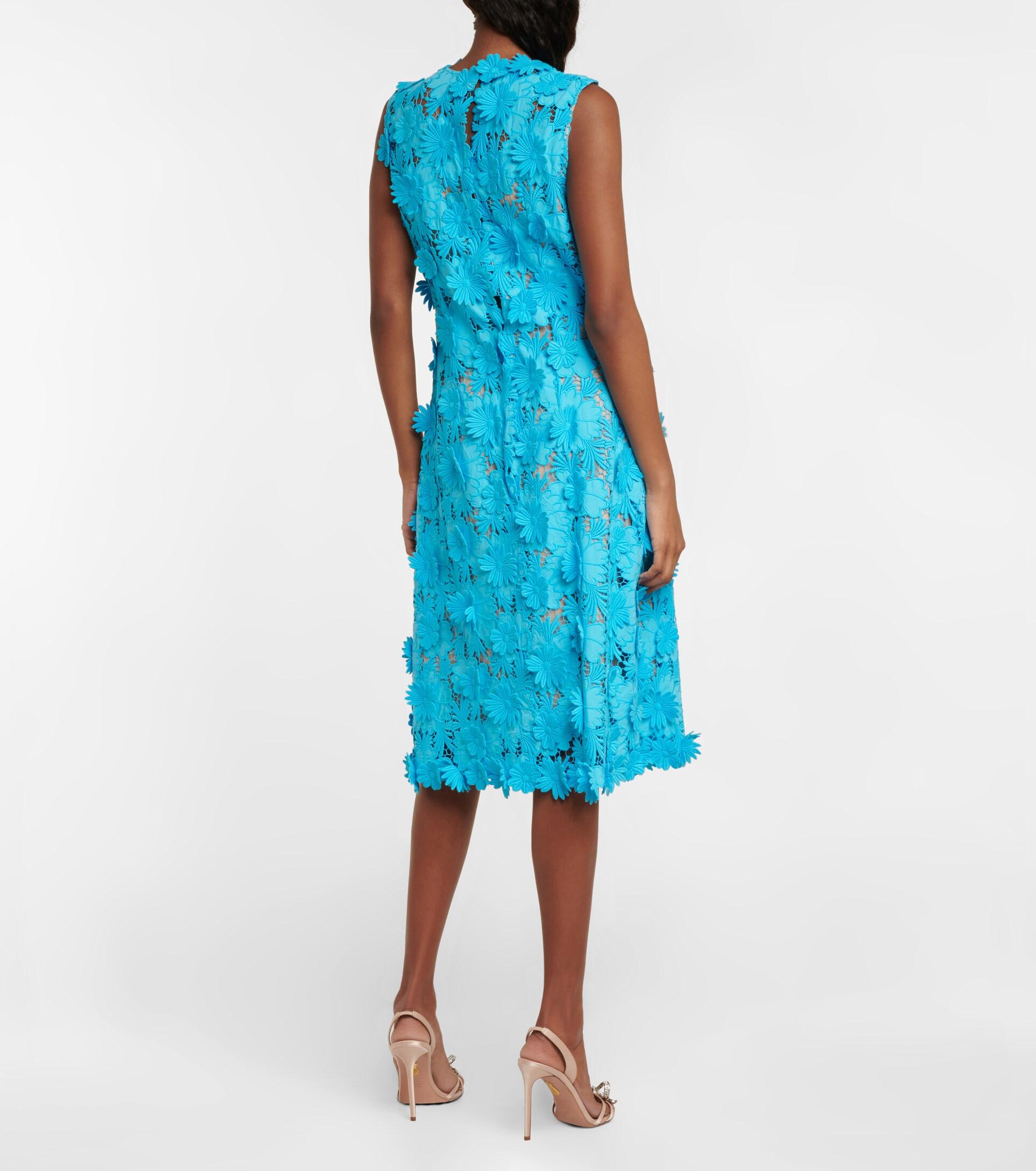 Oscar de la Renta Applique Floral Lace Dress in Blue | Lyst