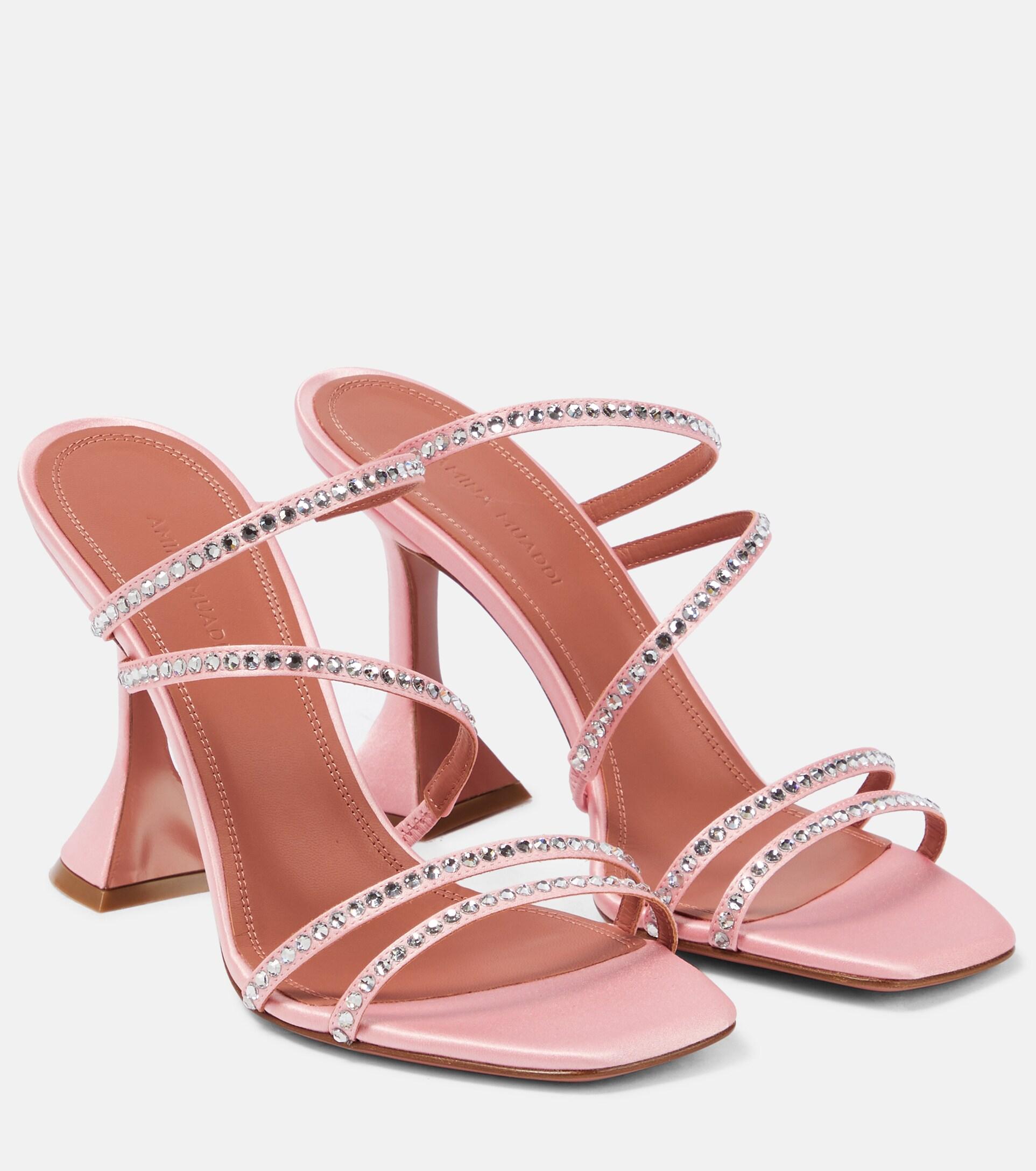 AMINA MUADDI Naima Embellished Satin Sandals in Pink Lyst