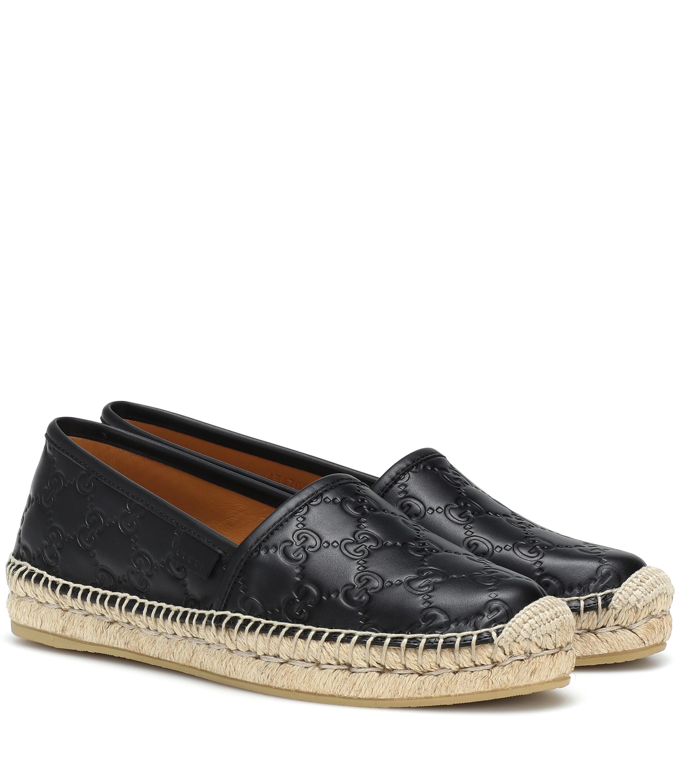 Gucci Signature Leather Espadrilles in Black - Lyst