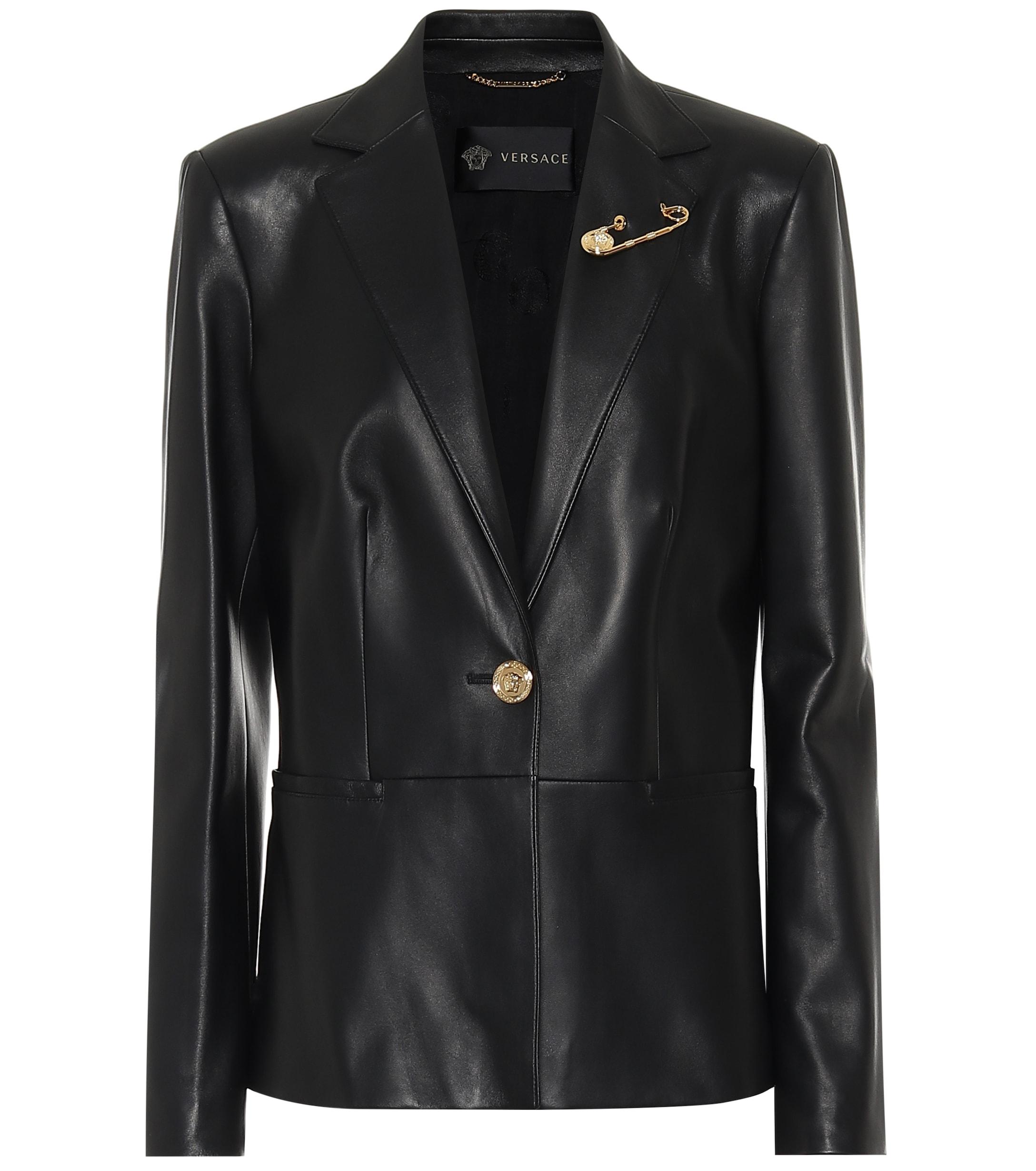 Versace Leather Blazer in Black - Lyst