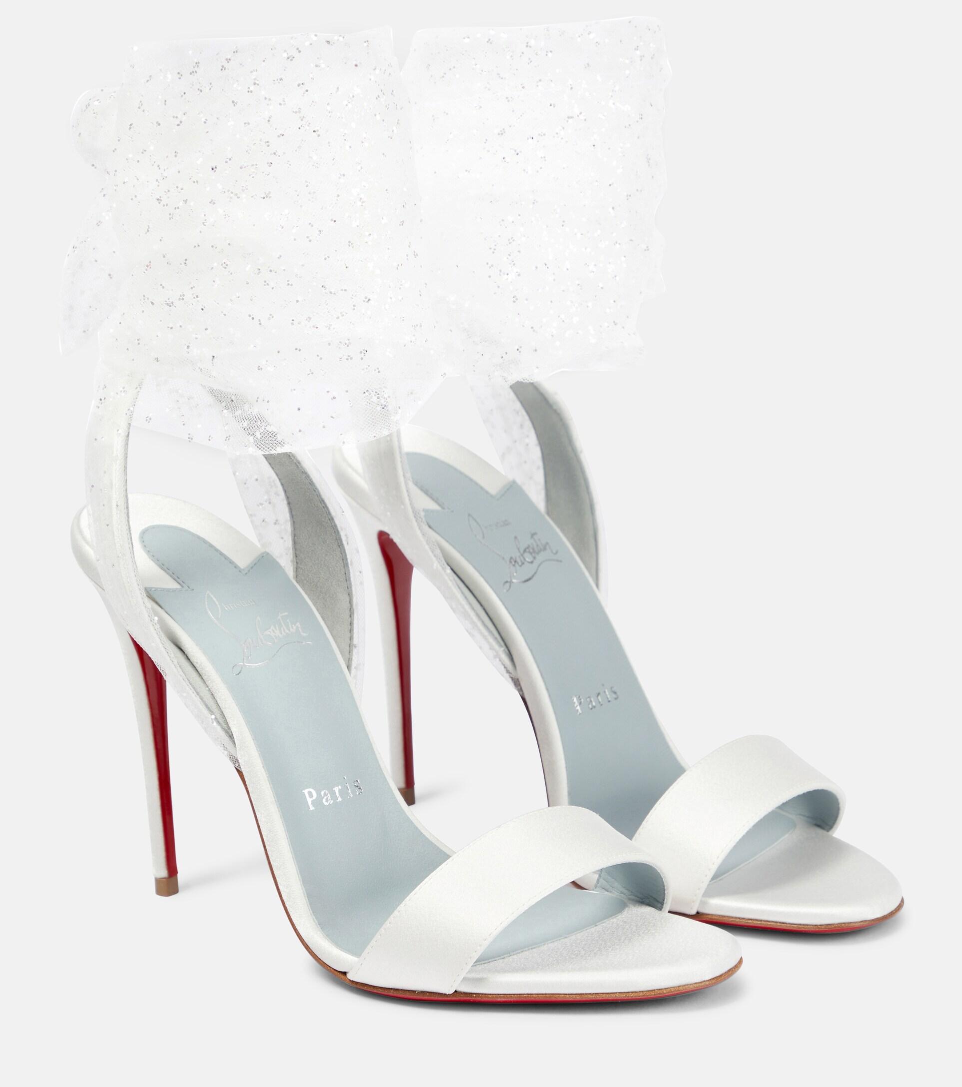 Christian Louboutin Sandale Du Desert 100 Embellished Satin Crepe Sandals  in White | Lyst