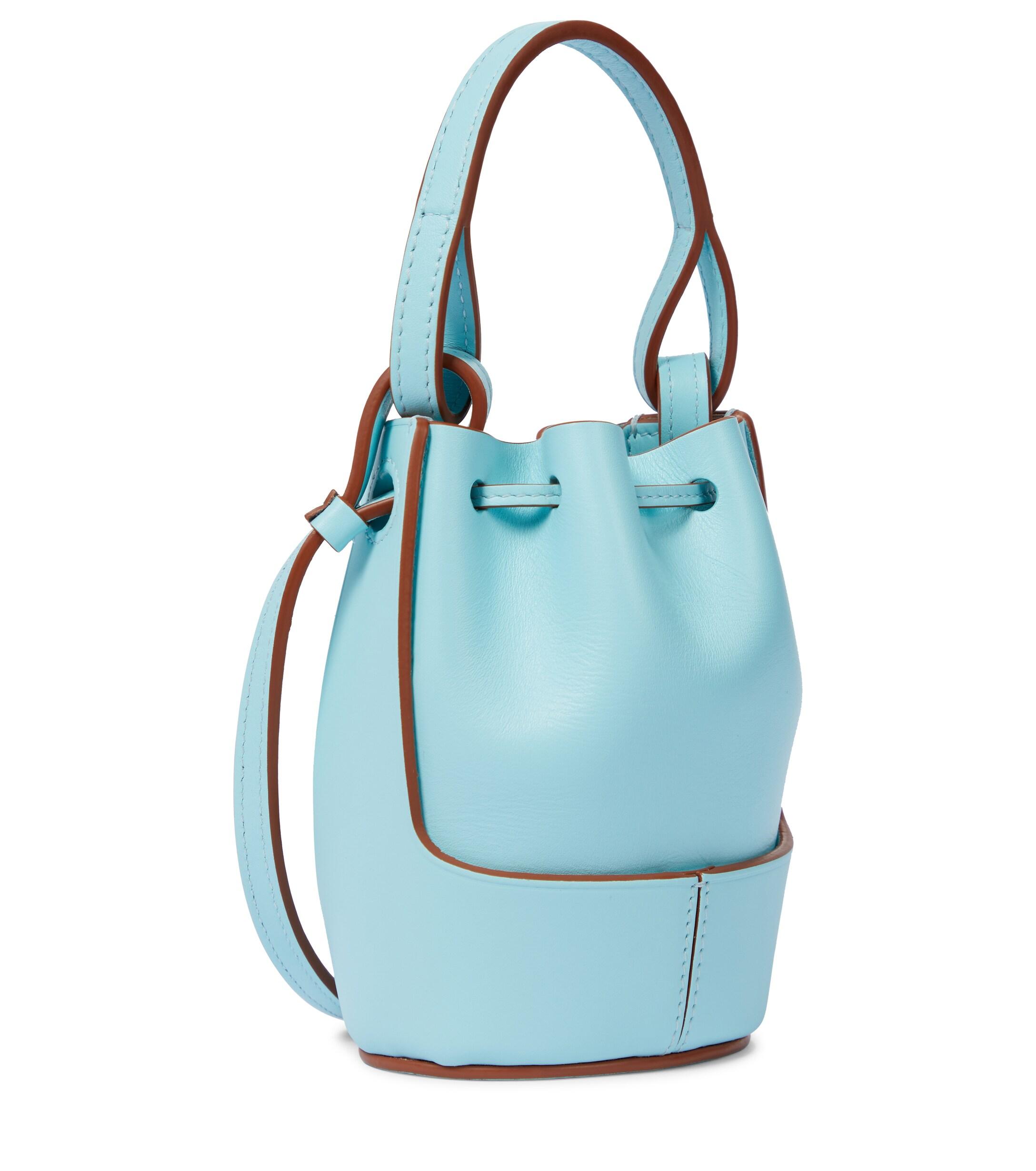 Paulas Ibiza Blowfish Raffia And Leather Bucket Bag in Blue - Loewe