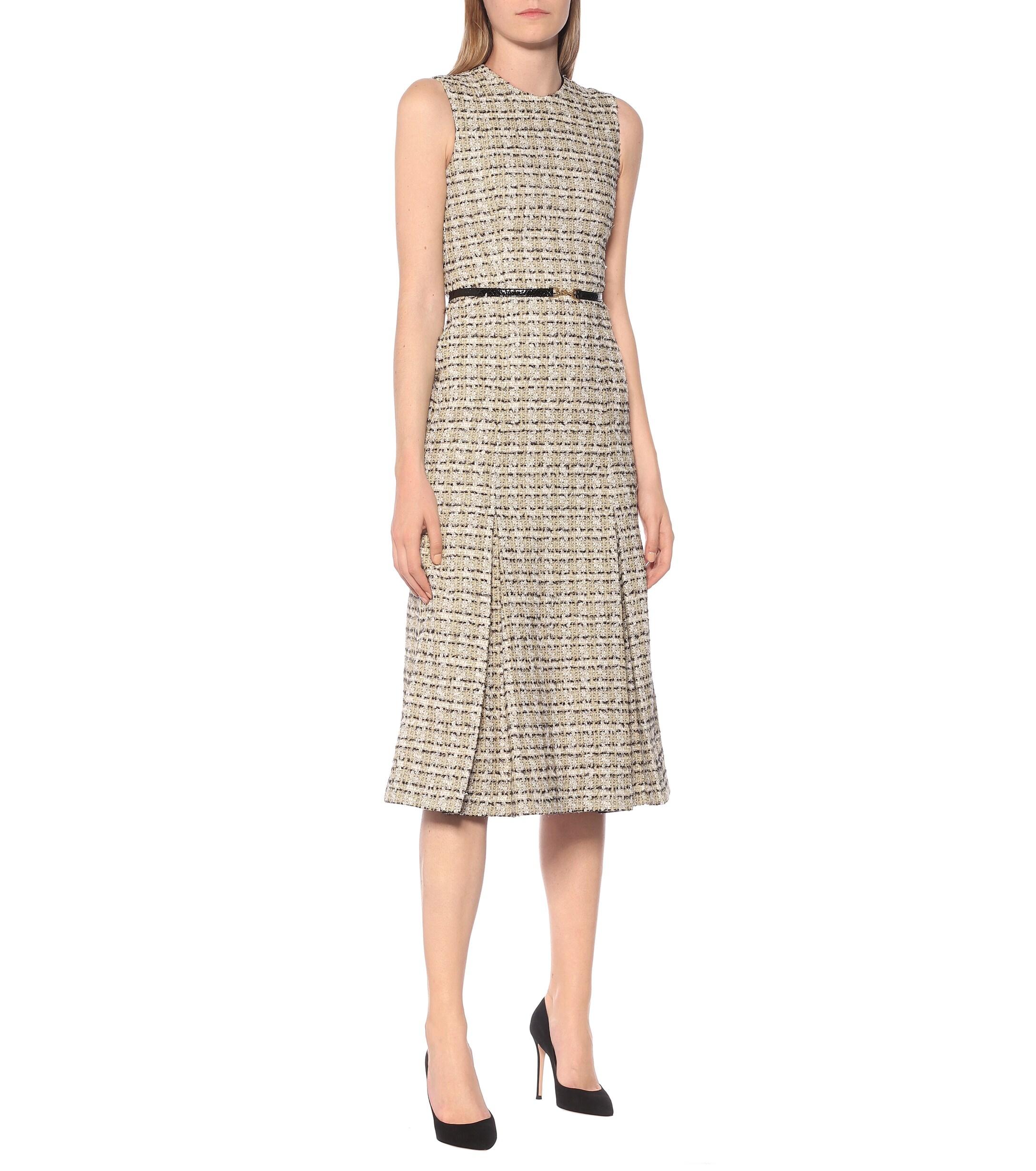 Victoria Beckham Tweed Midi Dress in Grey (Gray) - Lyst