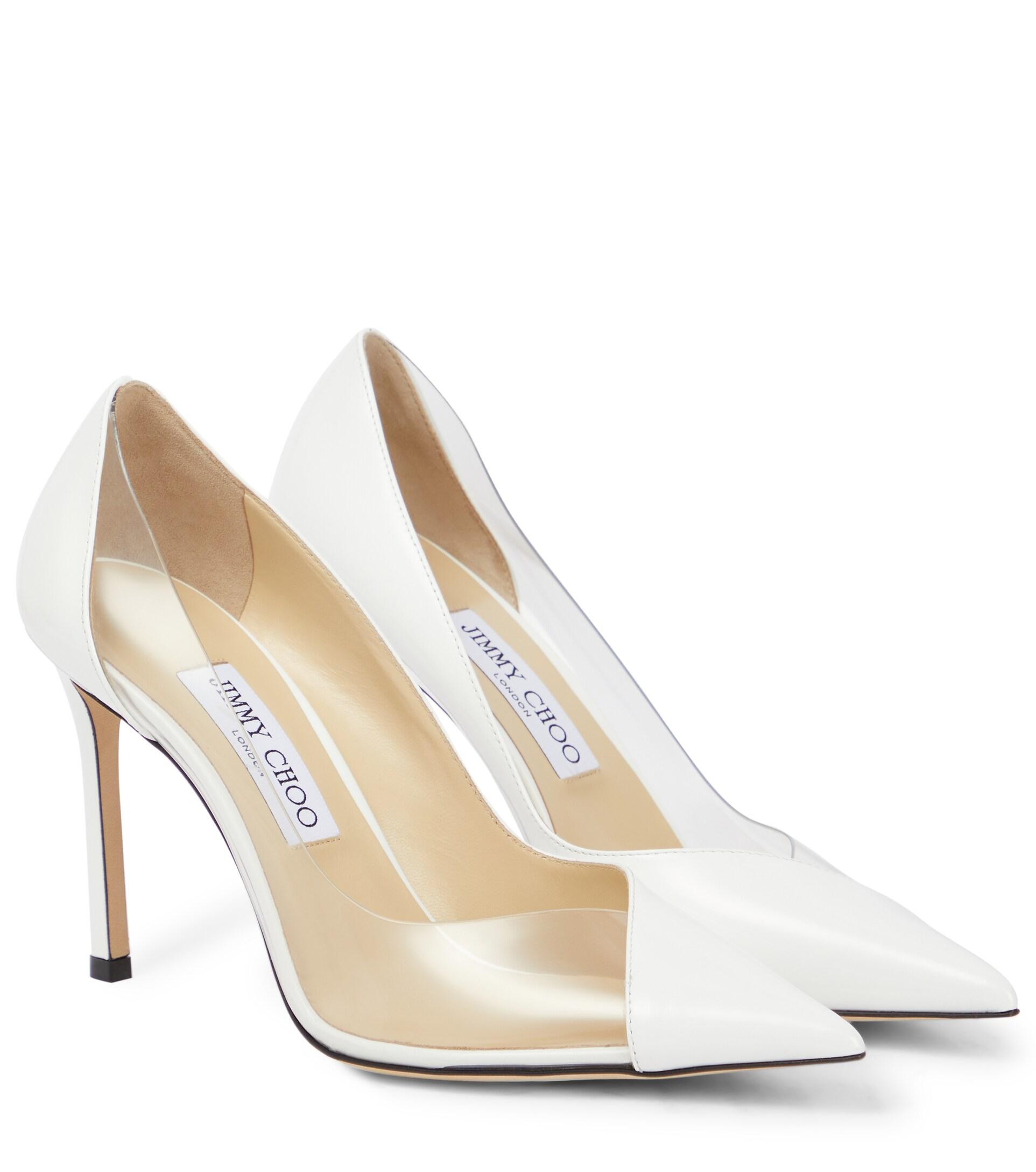 Jimmy Choo Cass 95 Leather And Pvc Pumps in White - Save 30 