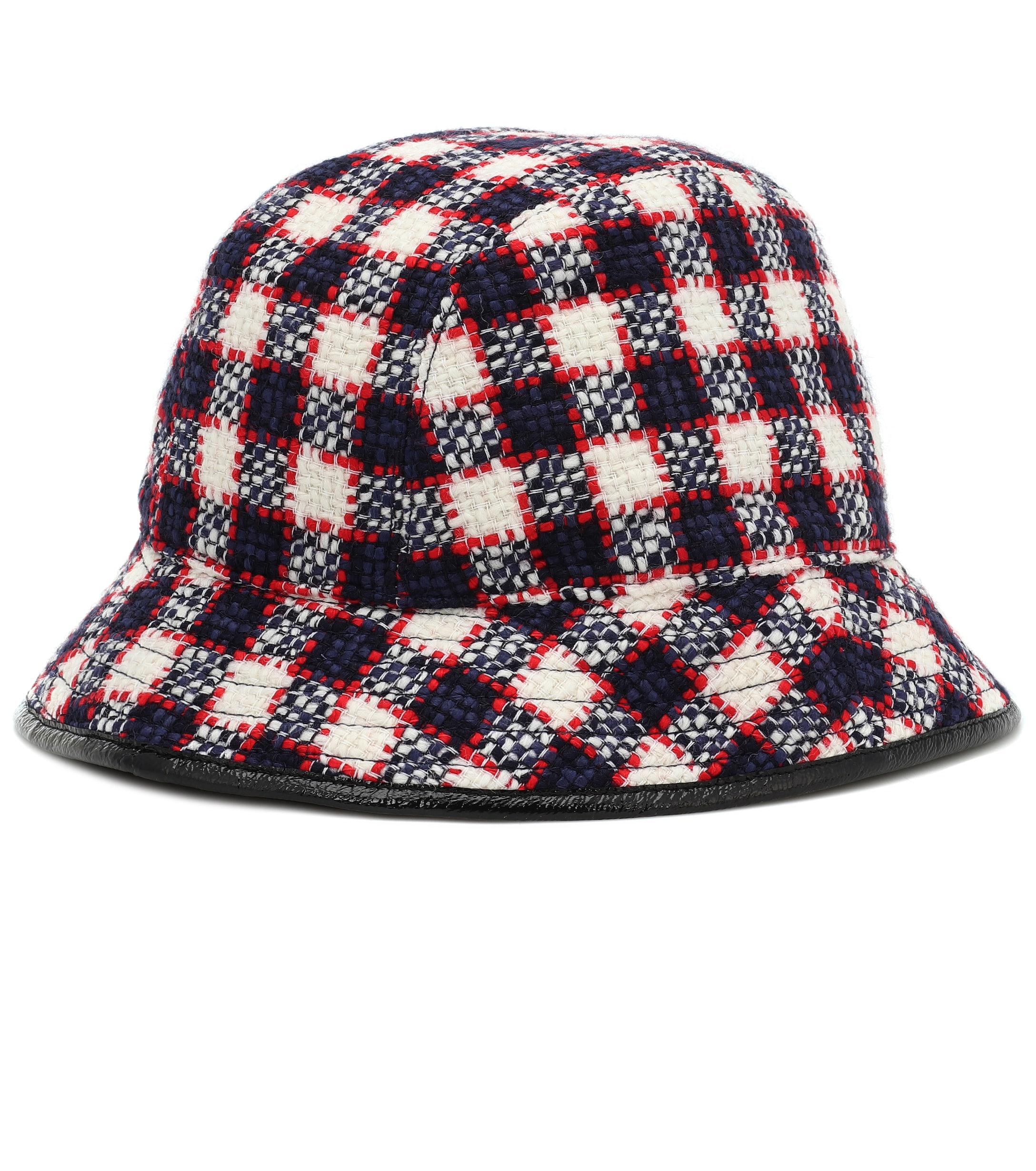 Gucci Tweed Checked Wool-blend Bucket Hat in Red - Lyst