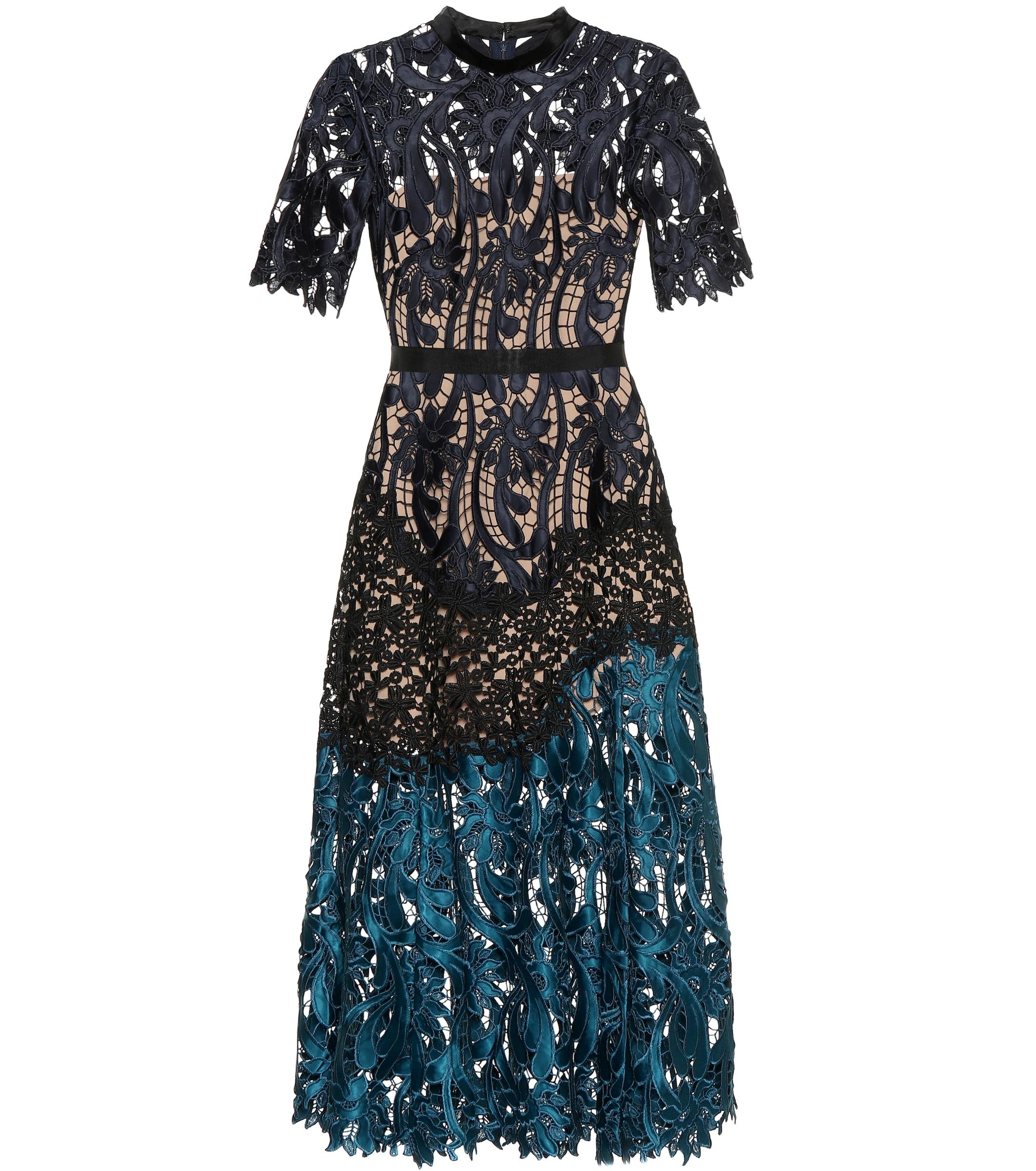 Self-Portrait Prairie Guipure Lace Midi Dress in Beige/Black/Floral ...