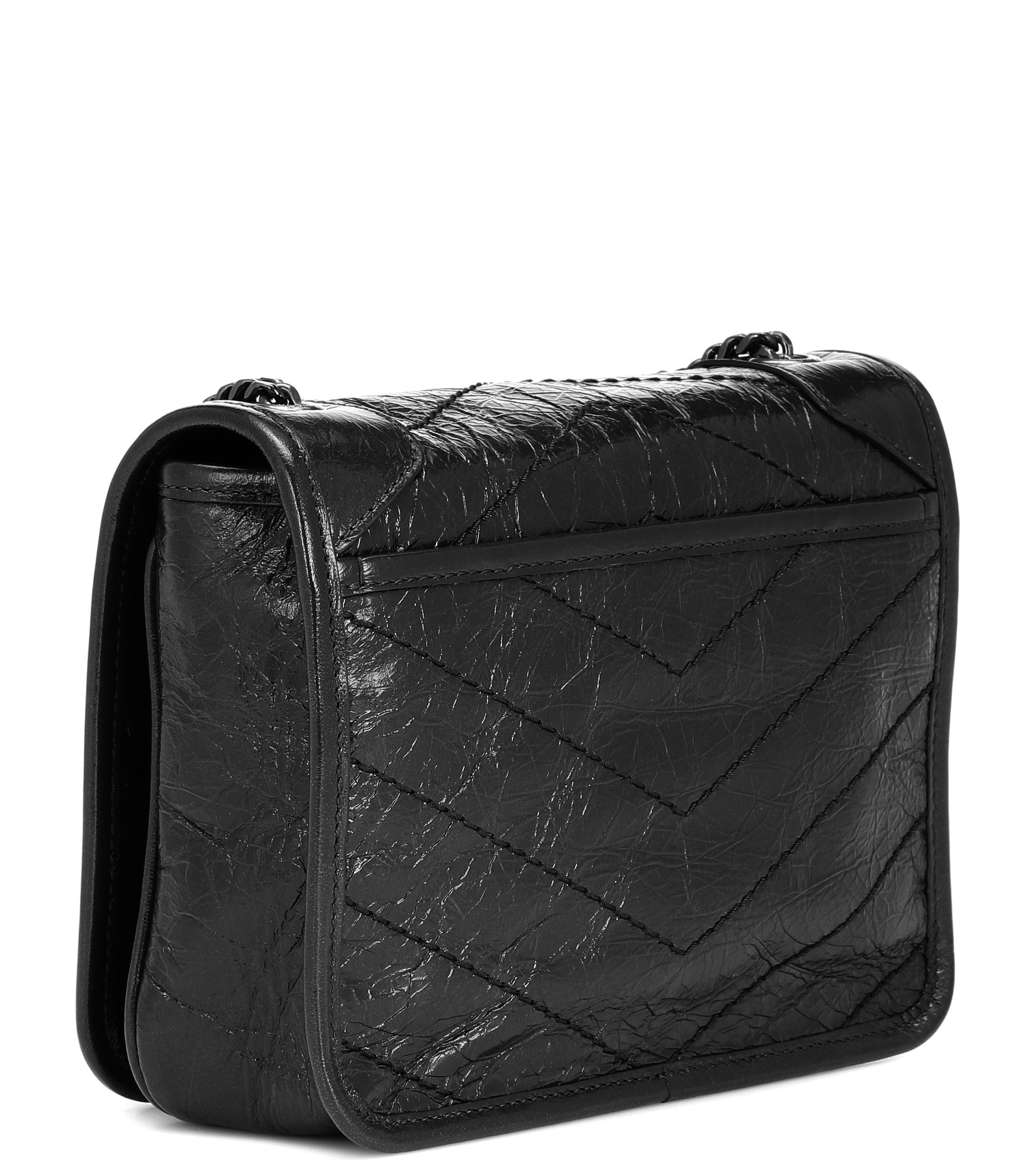 Saint Laurent Niki Mini Leather Shoulder Bag in Black