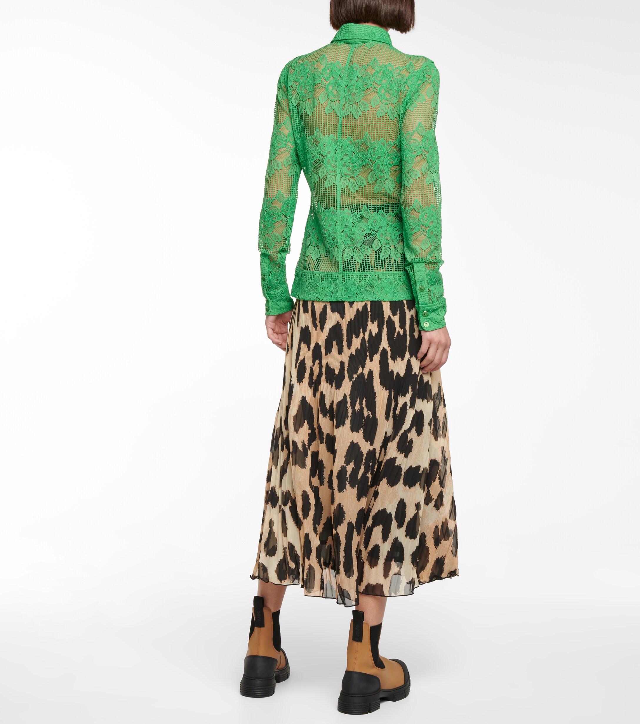 Ganni Synthetic Lace Shirt in Green | Lyst