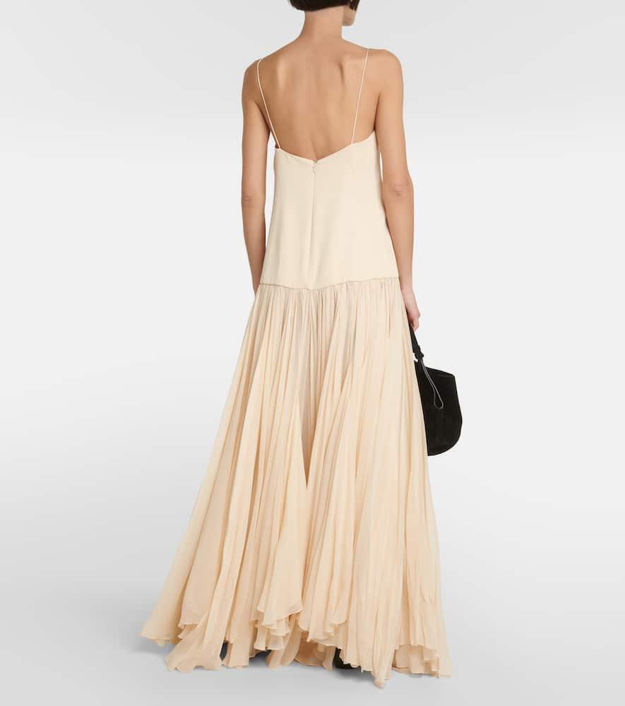 KHAITE Zeke Satin And Silk Chiffon Maxi Dress in Natural | Lyst
