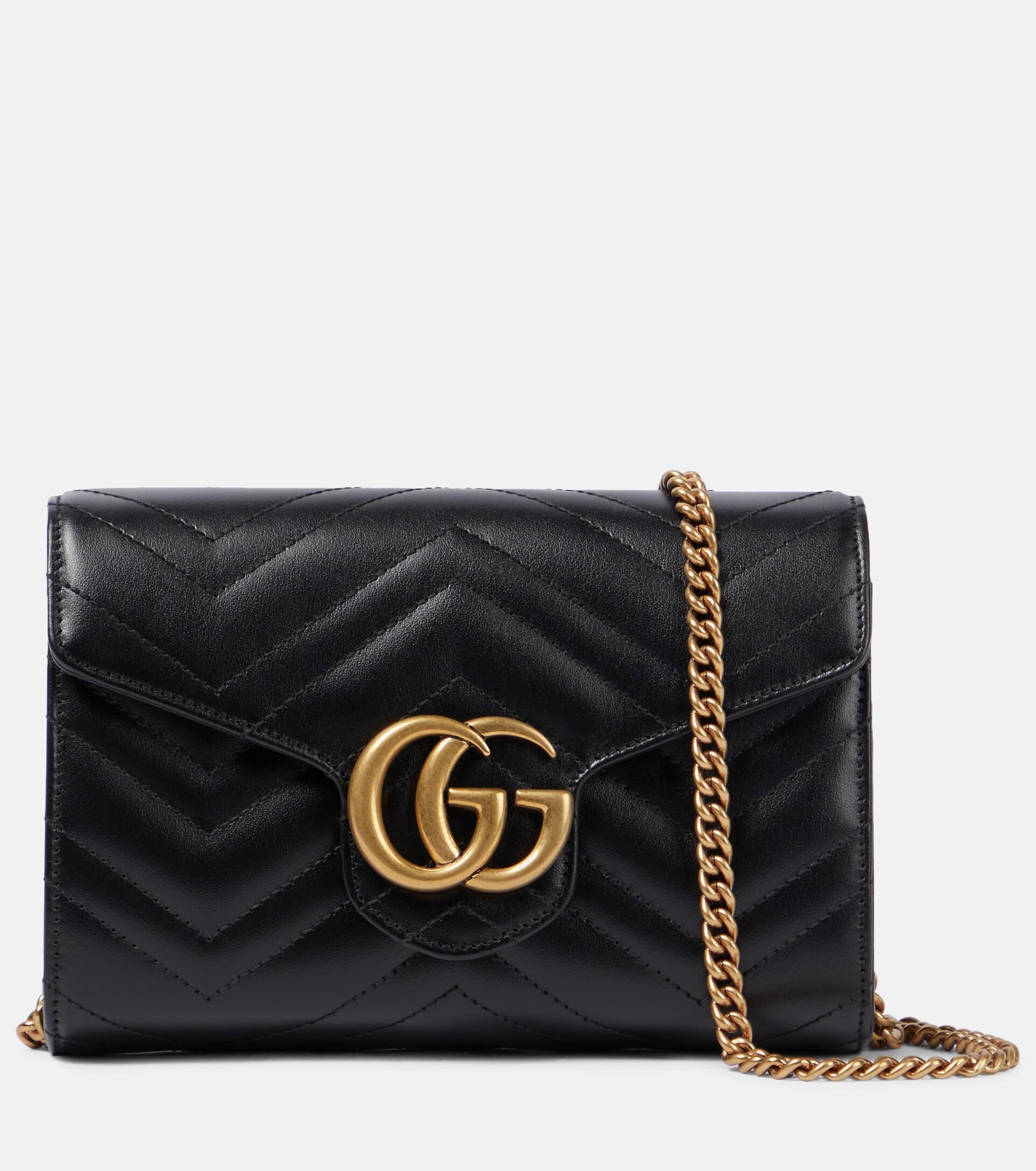 Gucci GG Marmont Leather Wallet On Chain in Black | Lyst