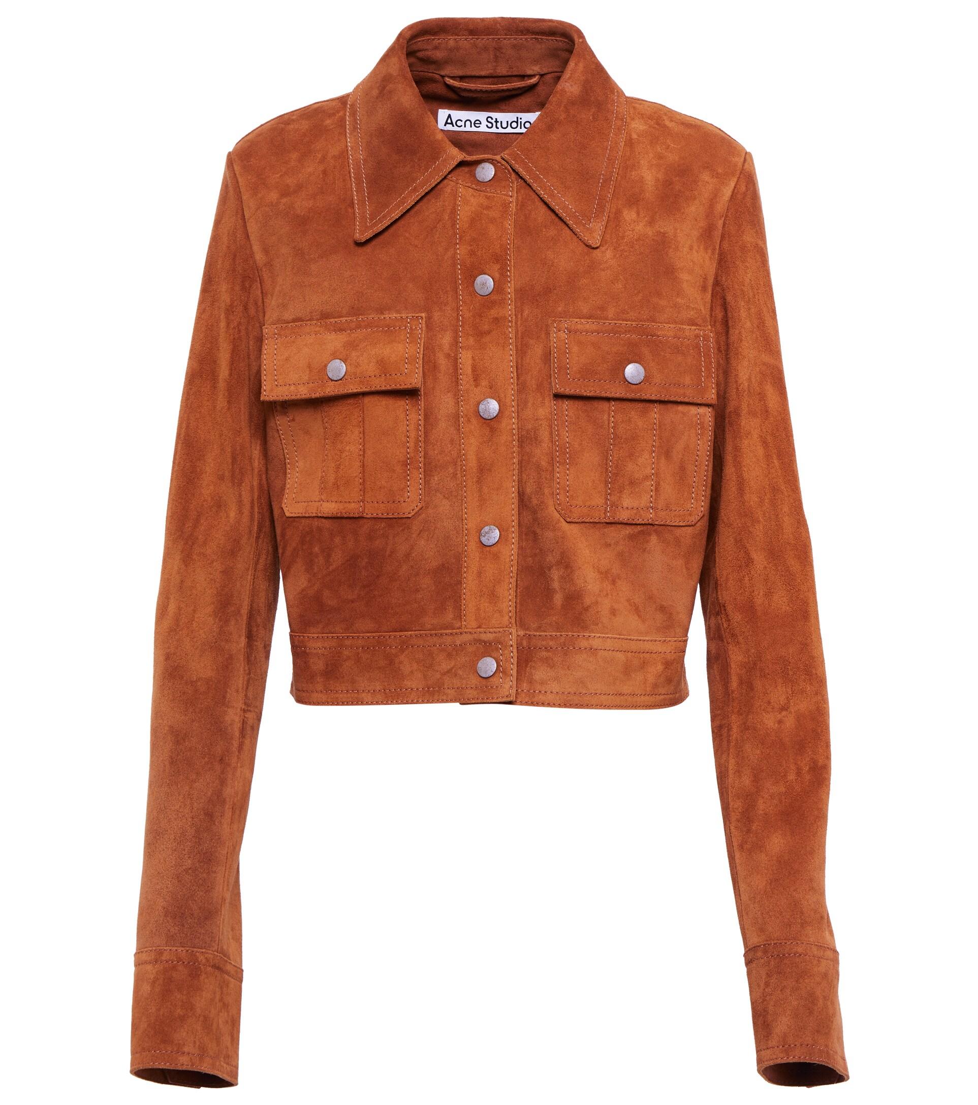 Acne Studios Cropped Suede Jacket in Brown | Lyst