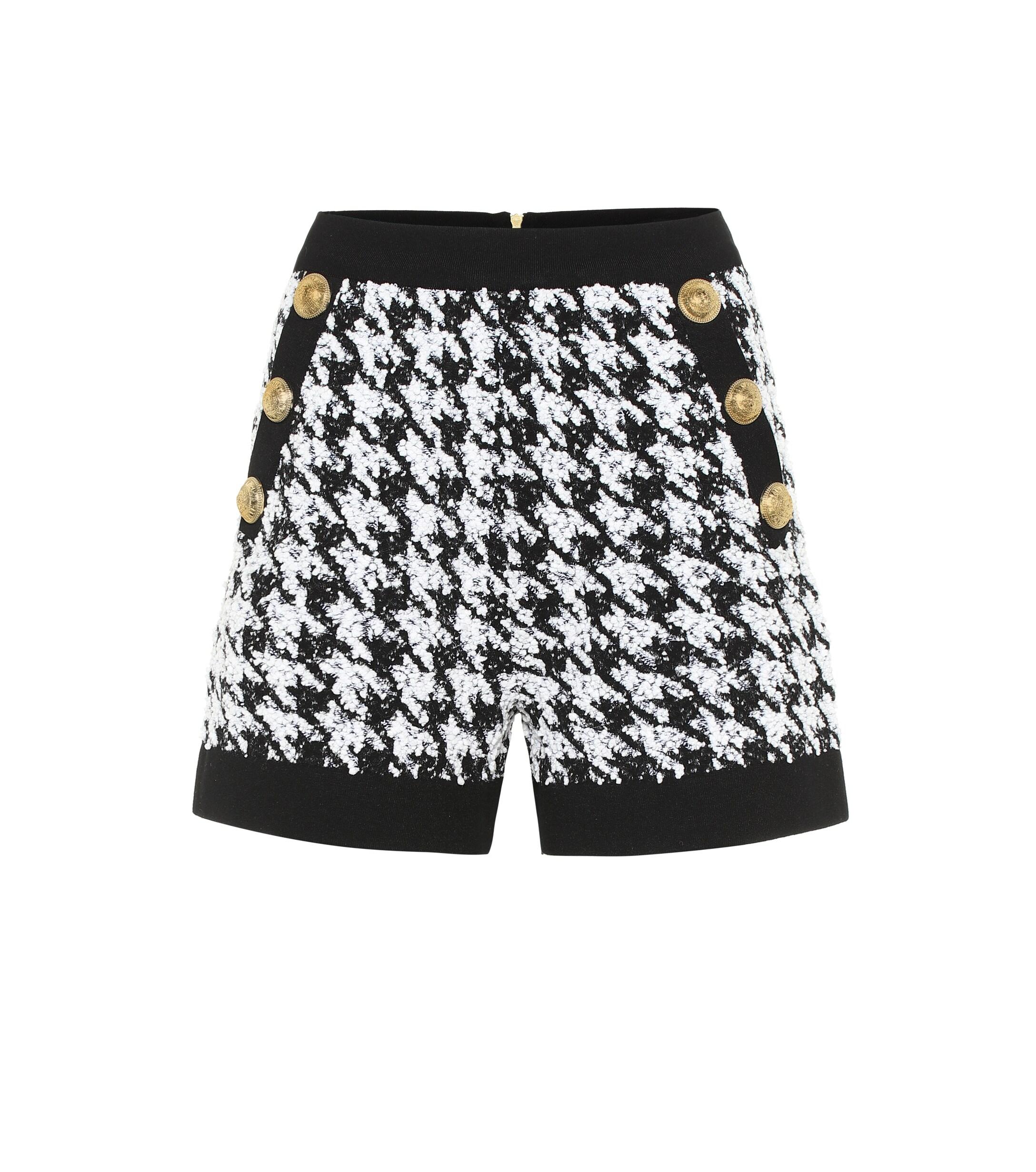 Balmain Houndstooth Tweed Shorts in Black | Lyst