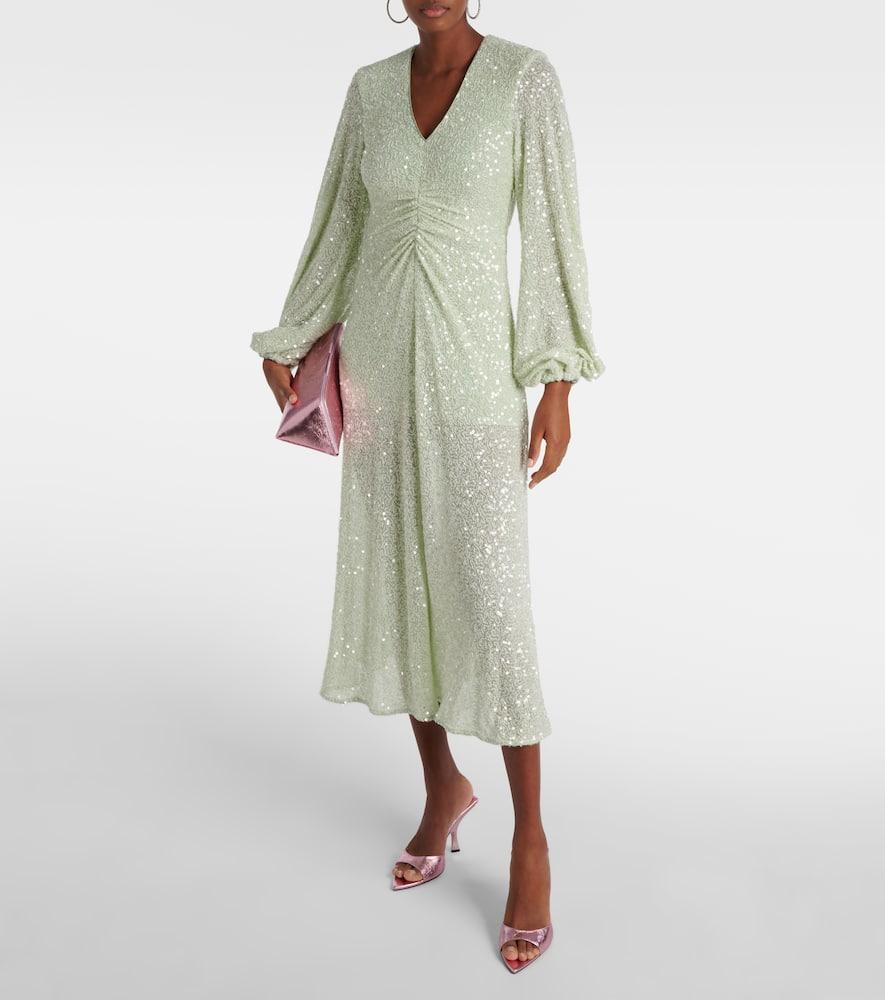 ROTATE BIRGER CHRISTENSEN ワンピース Sequined midi 882121 Rotate Green Sequins Midi Slit Dress Teal | Contemporary