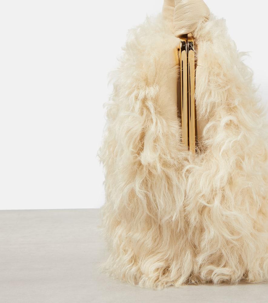 Jil Sander Goji Square Small Shearling Tote Bag in Natural