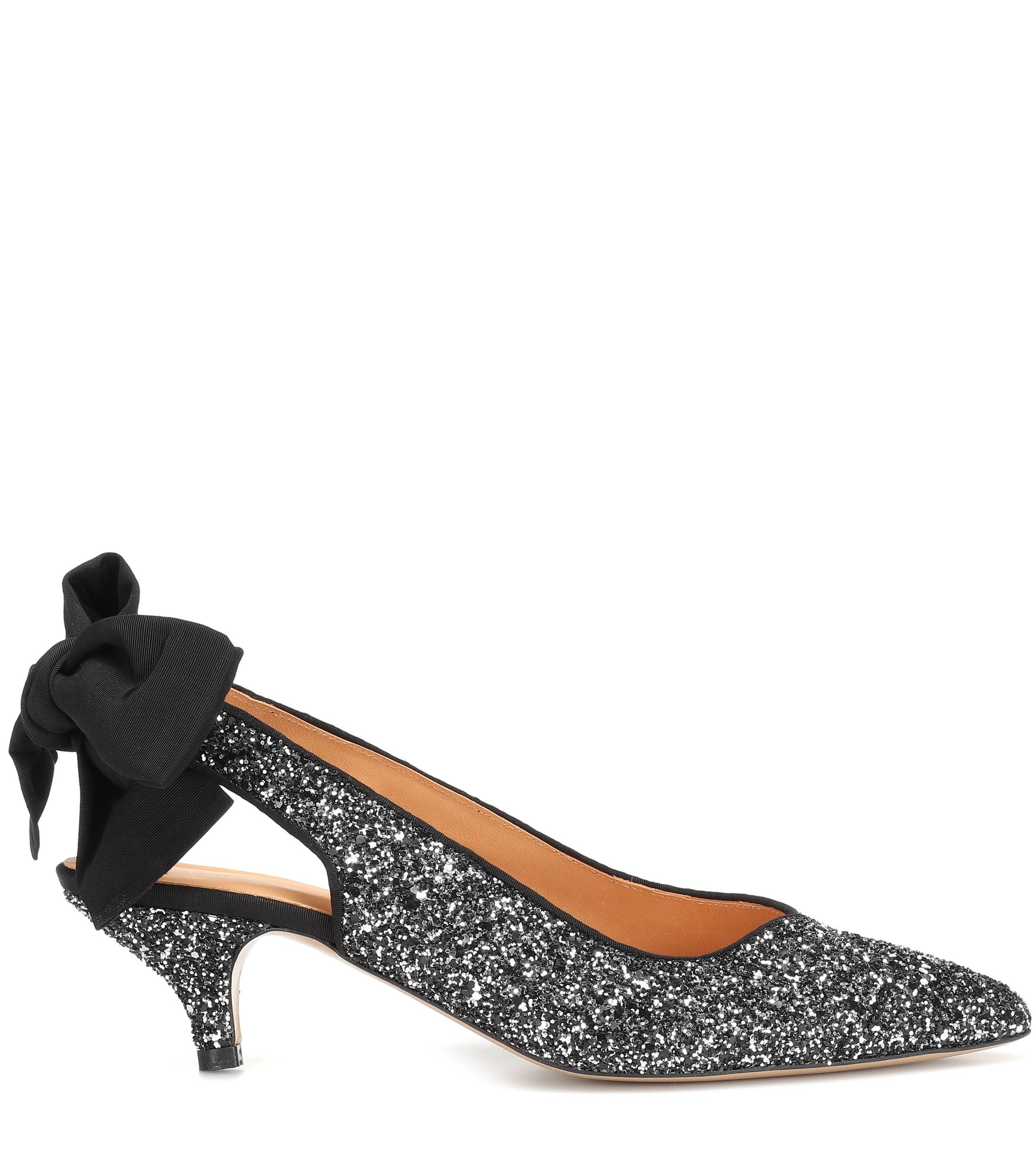 Ganni Bow Kitten Heel Glitter Pumps in Silver (Metallic) Lyst