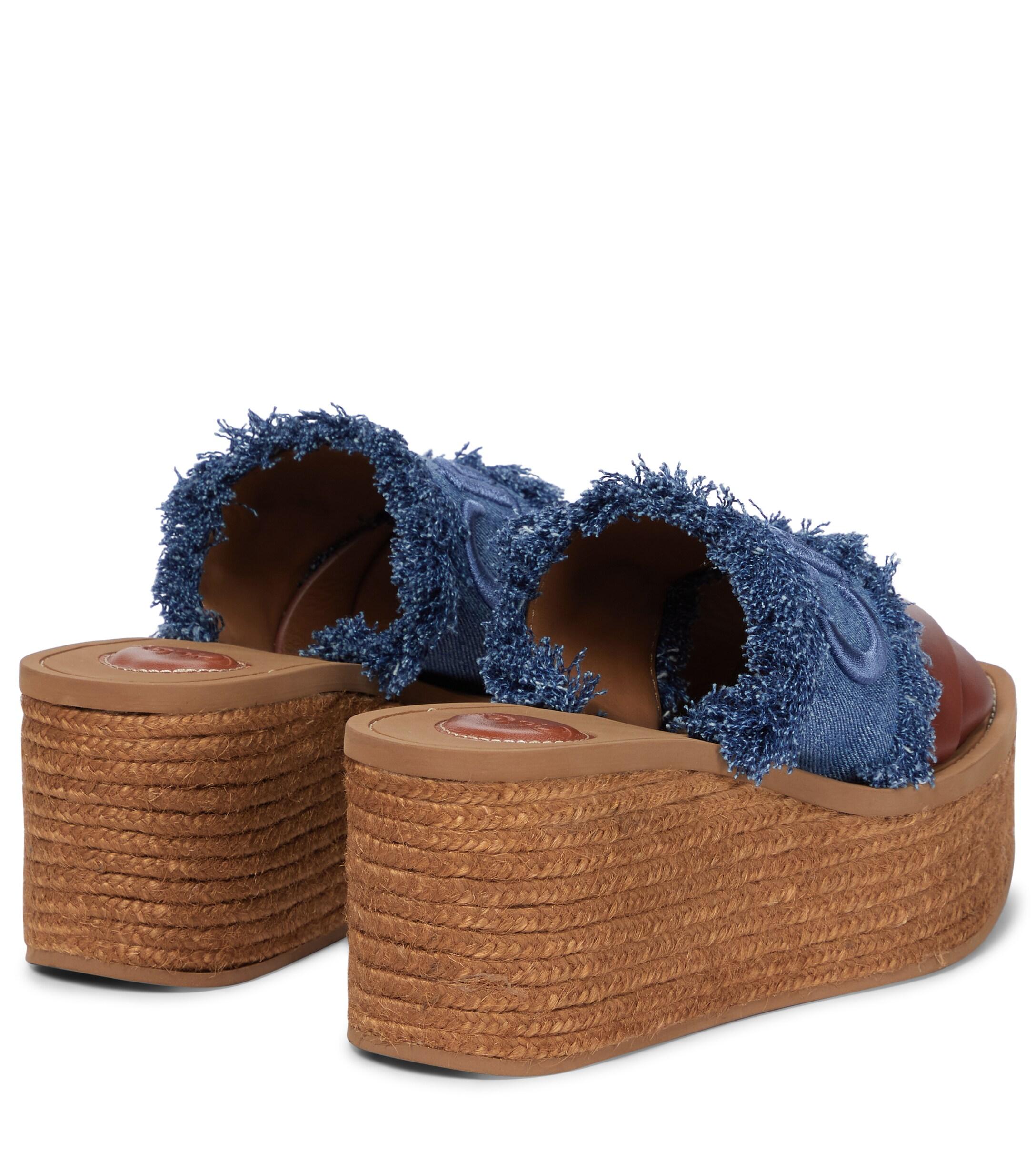 Chloe Woody Denim Platform Espadrille Sandals in Blue Lyst