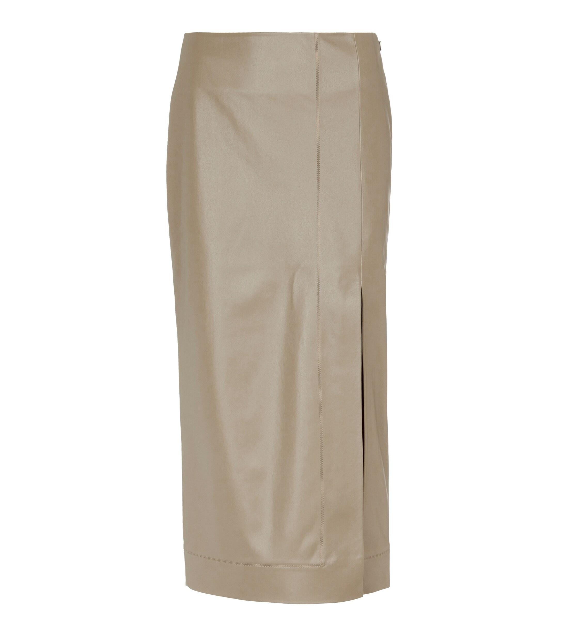 Safiyaa Madelle Faux Leather Midi Skirt in Beige