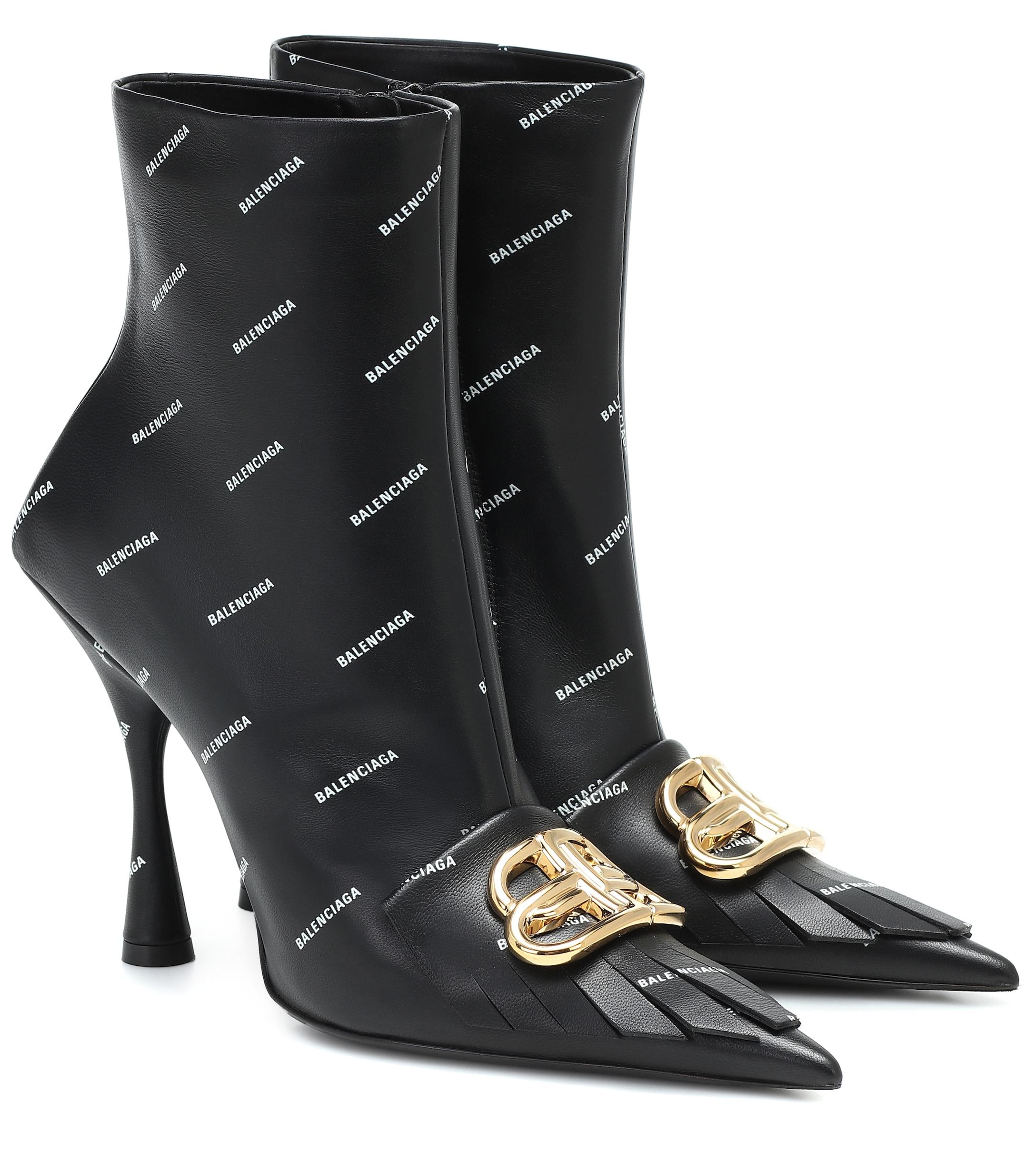 Balenciaga Fringe Knife Bb Leather Ankle Boots in Black,White (Black ...