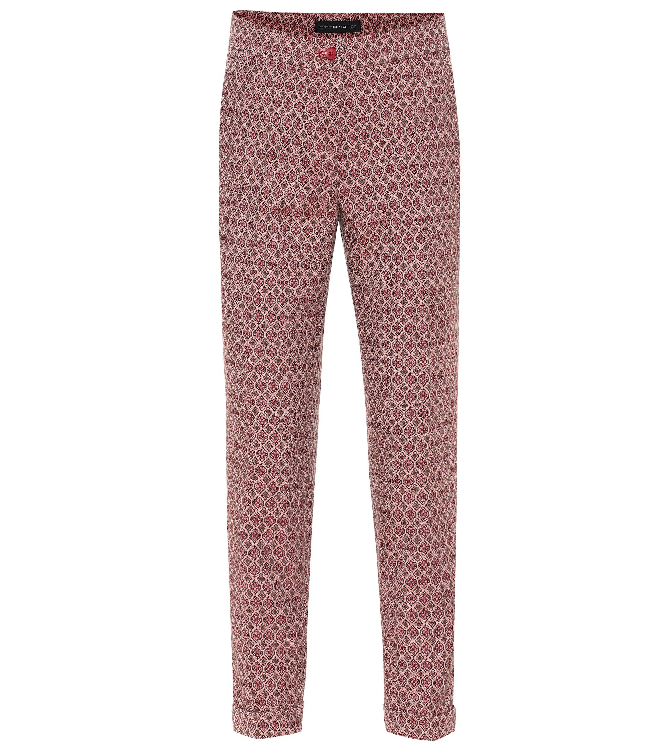 Etro Wool-blend Jacquard Skinny Pants in Red - Lyst