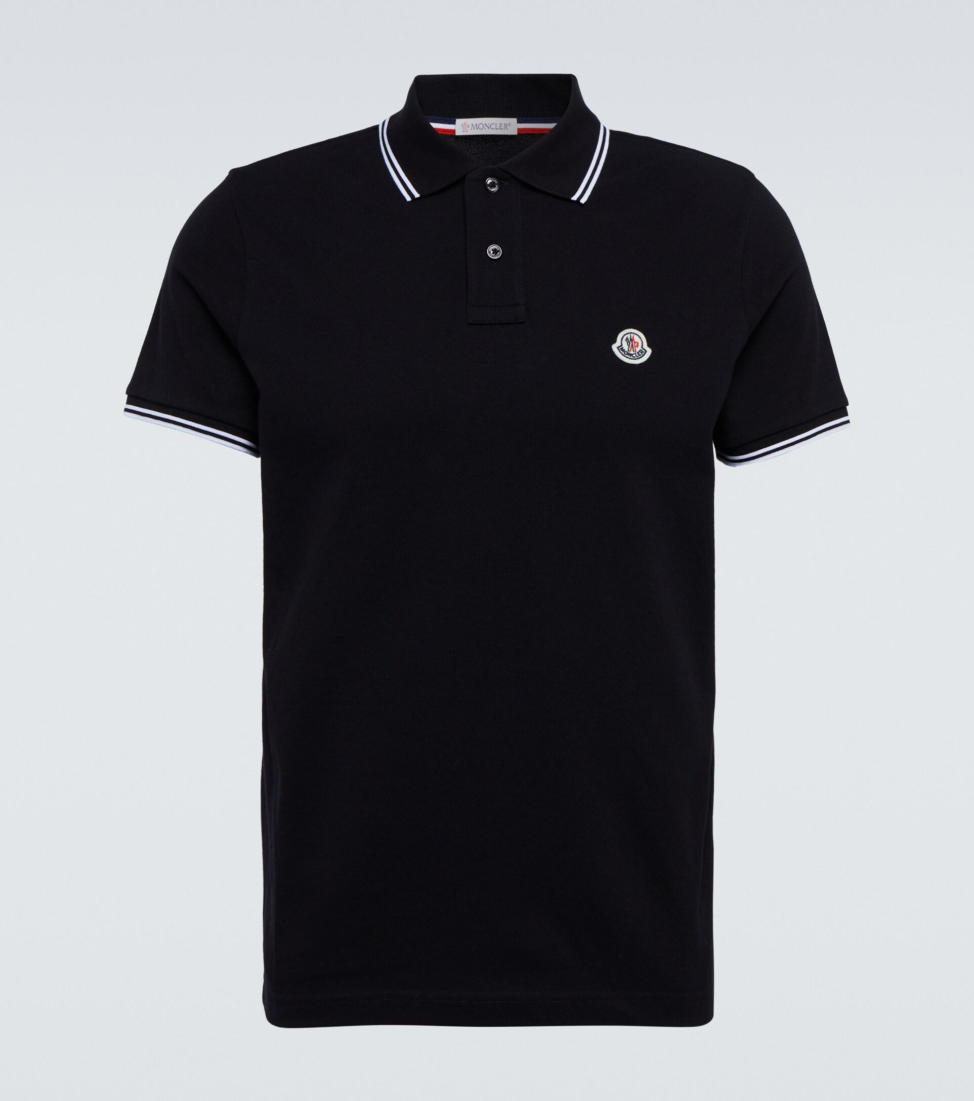 Moncler Contrast Trimmed Cotton Polo Shirt in Black for Men | Lyst