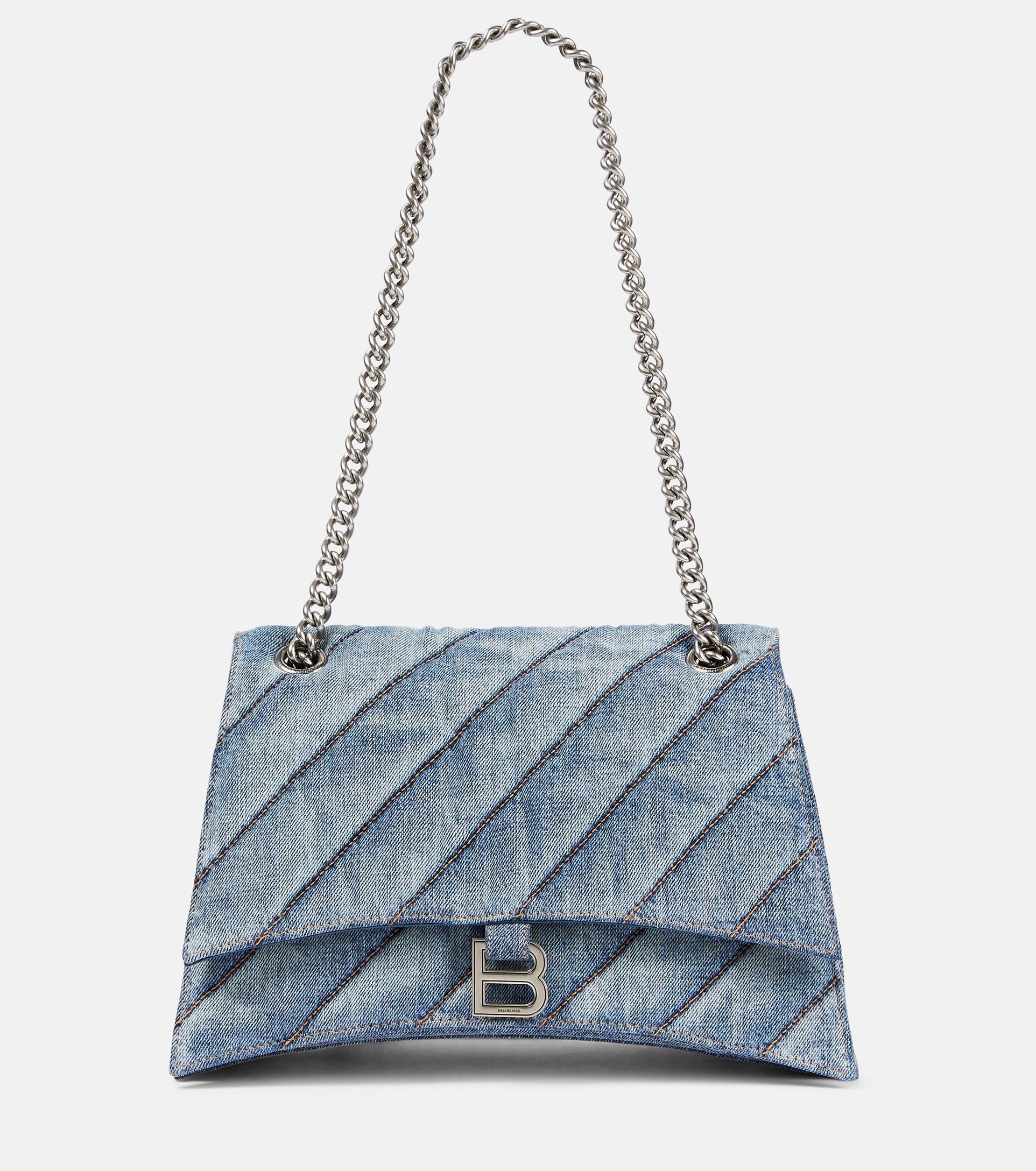 Balenciaga Crush Medium Denim Shoulder Bag in Blue | Lyst