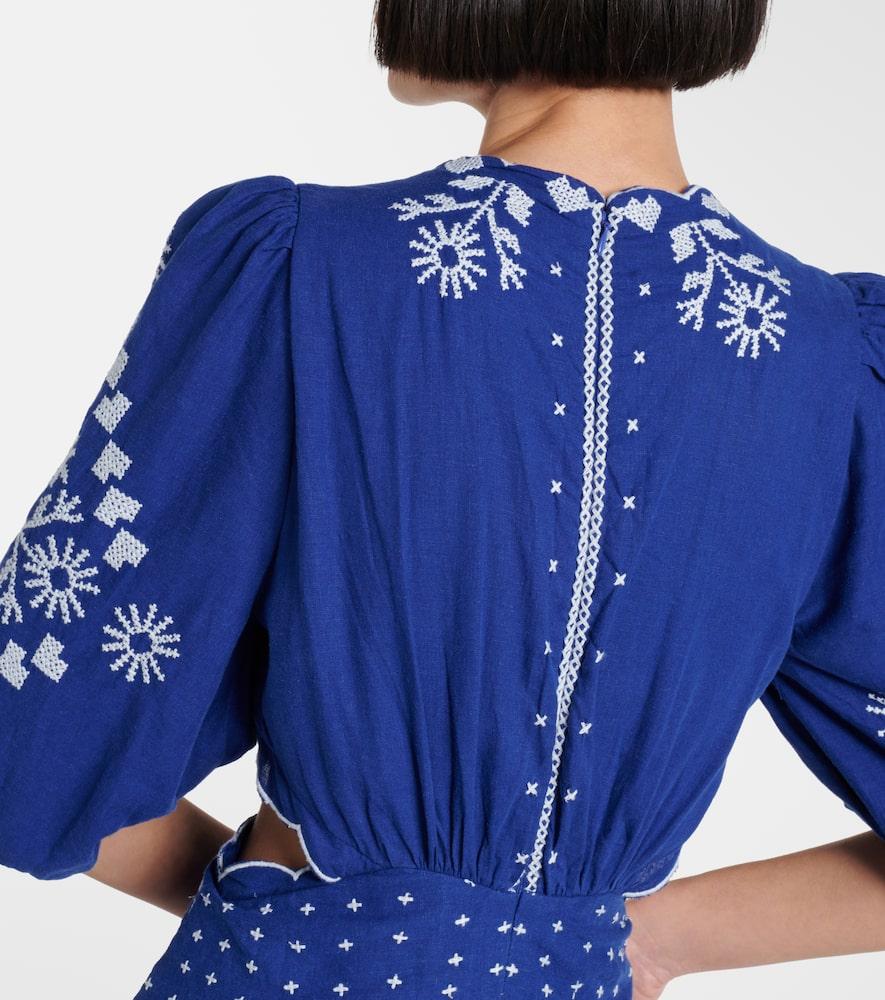 green emerald velvet dress Light Blue Embroidered Euroflax™ Premium Linene Midi Dress main image 0