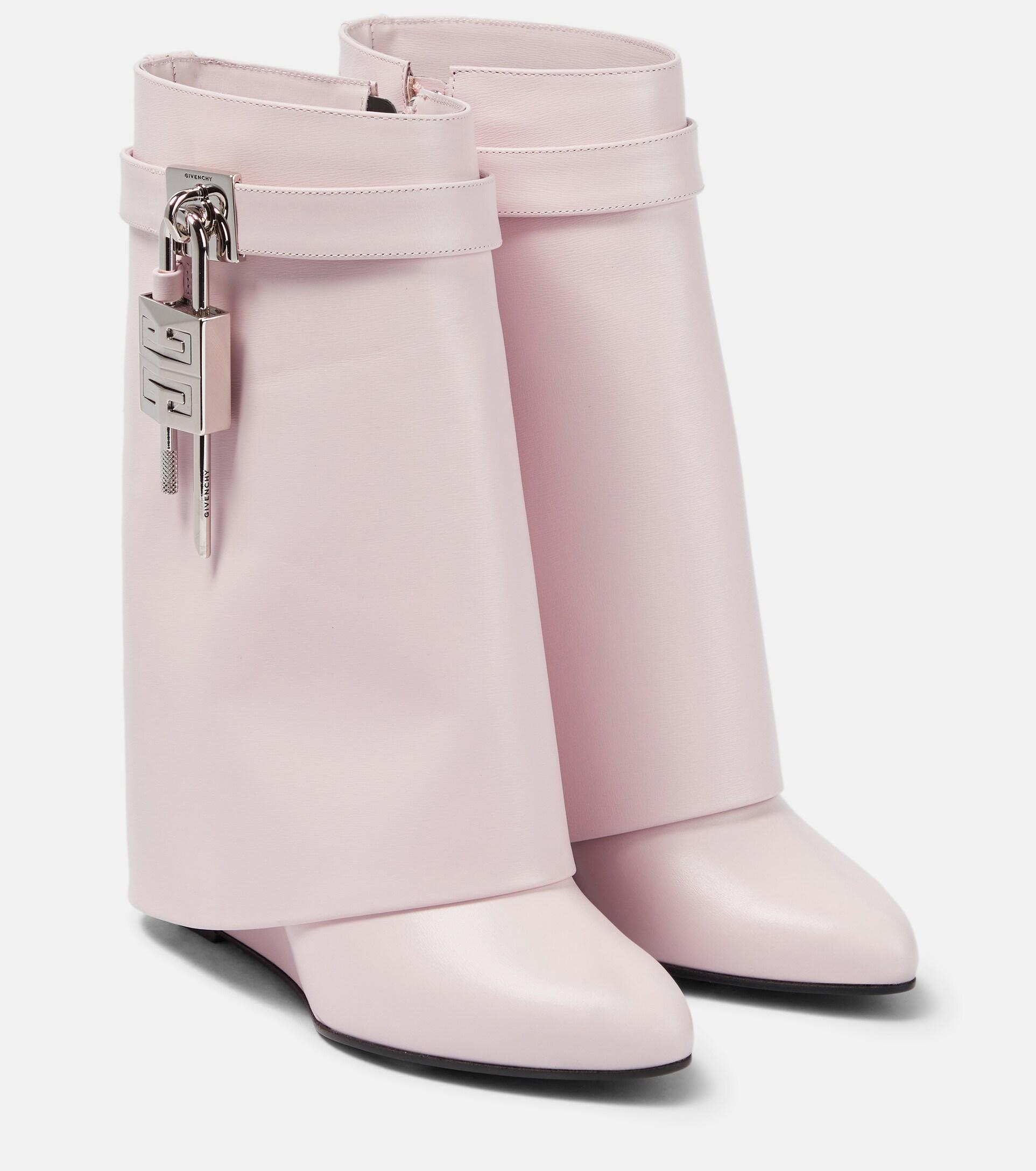 Givenchy Shark Lock Leather Ankle Boots in Pink | Lyst