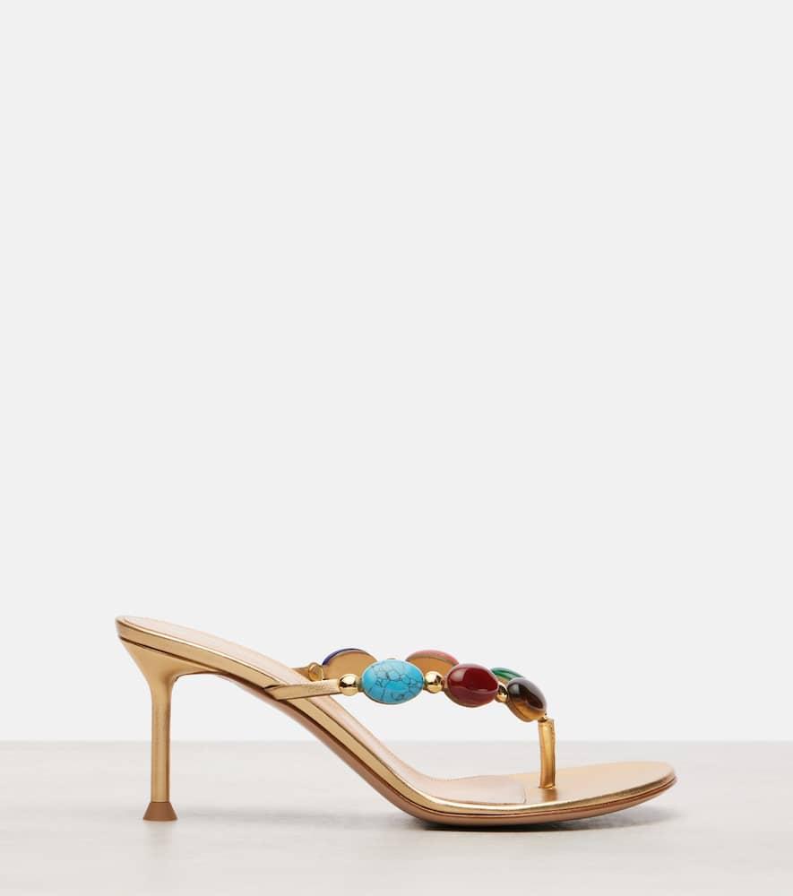 Gianvito Rossi Shanti Embellished Leather Thong Sandals | Lyst