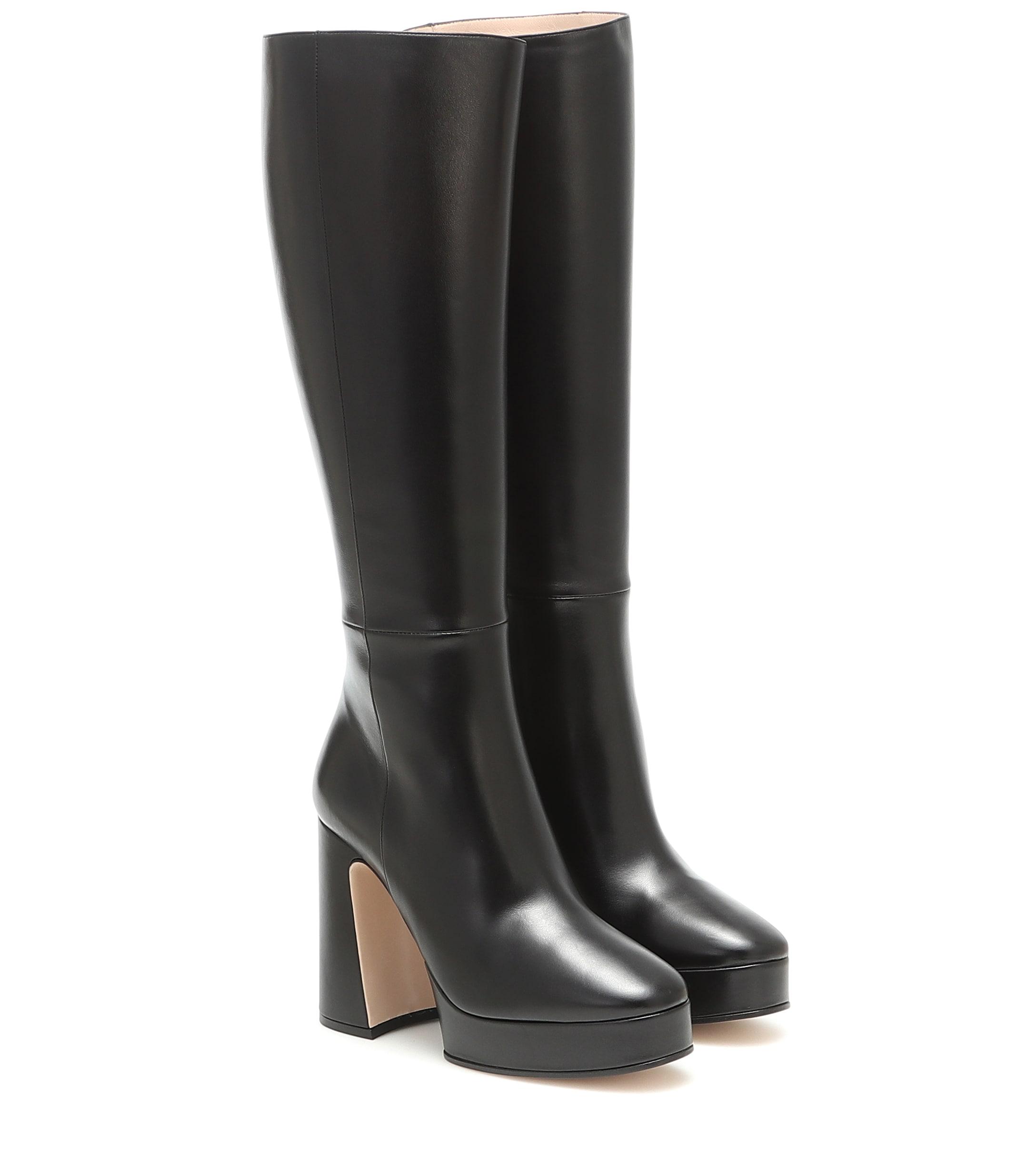 Gucci Madame Leather Knee-high Platform Boots in Black (Green) - Lyst
