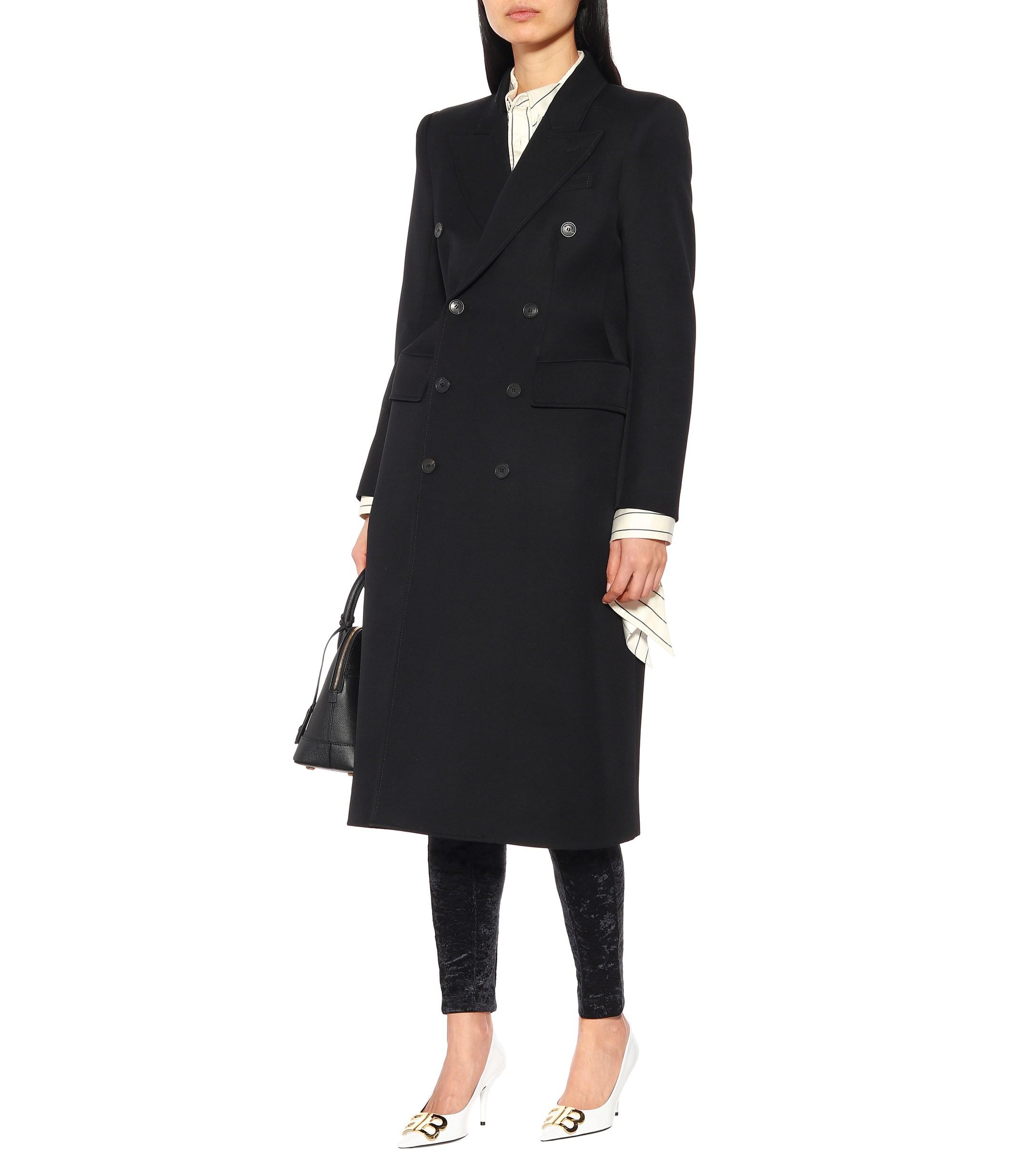Balenciaga Hourglass Double-breasted Wool-blend Gabardine Coat in Black |  Lyst