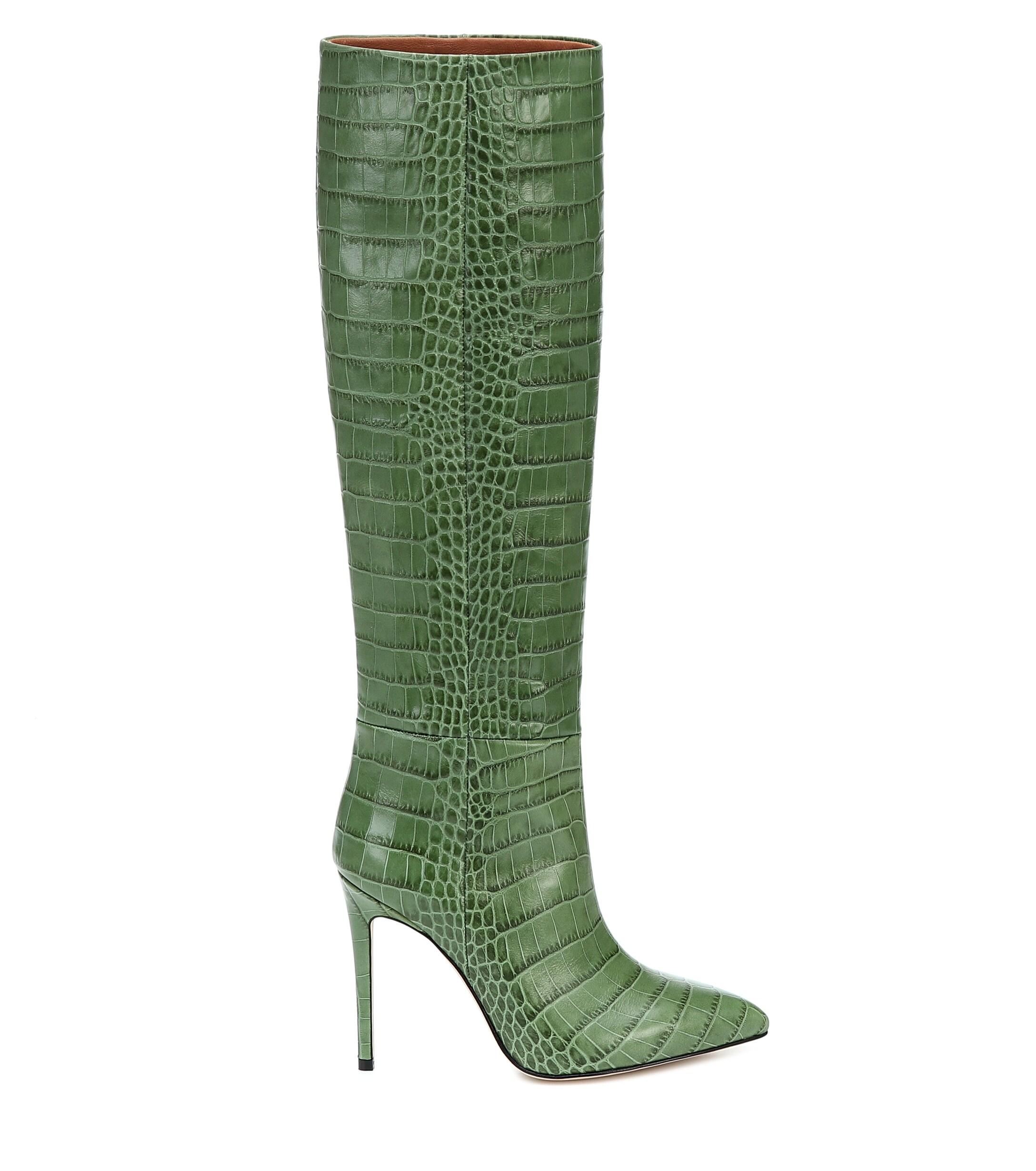Paris Texas Knee-high Croc-embossed Leather Boots in Green | Lyst