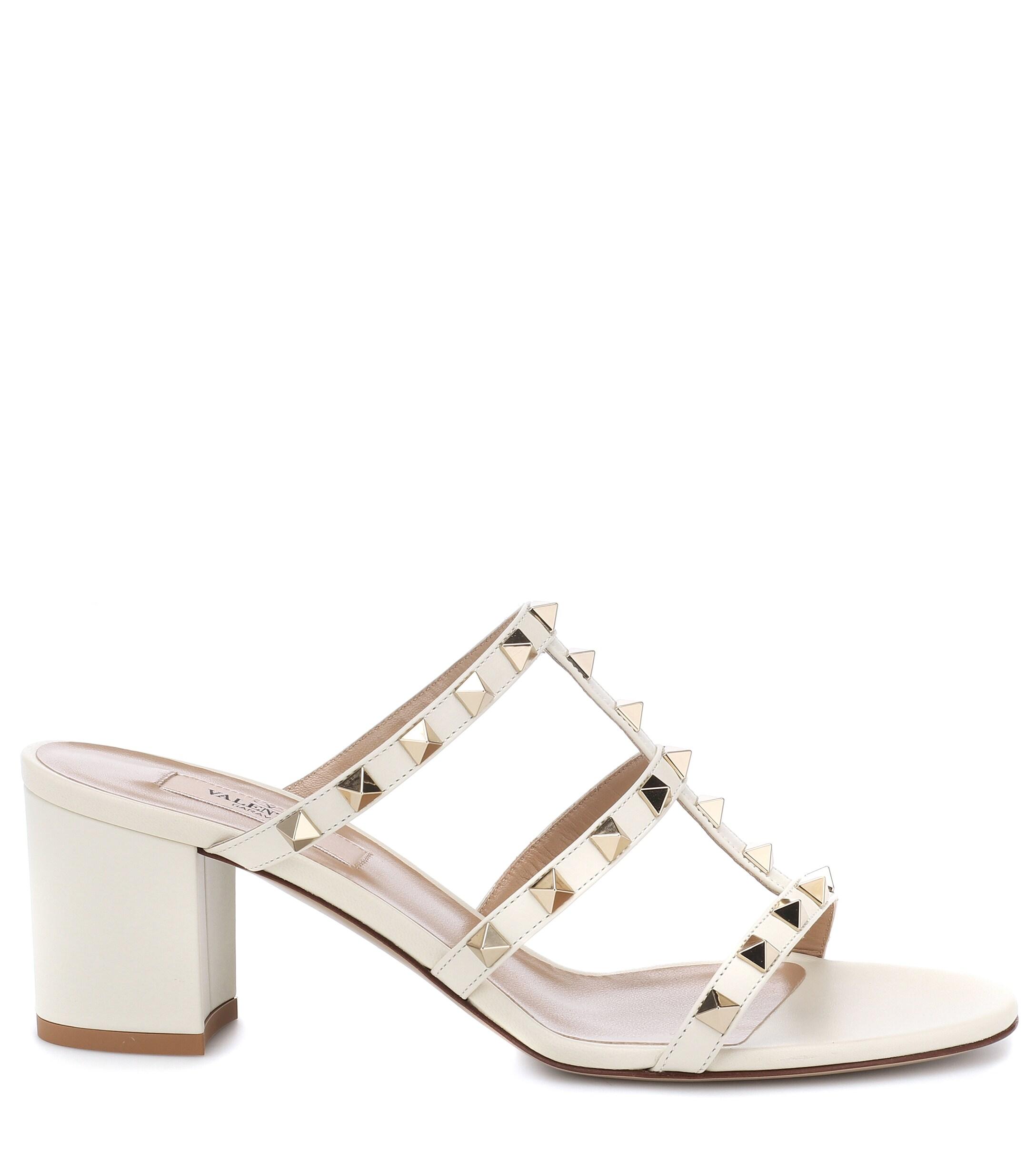 Valentino Rockstud Spike Leather Sandals in White - Lyst