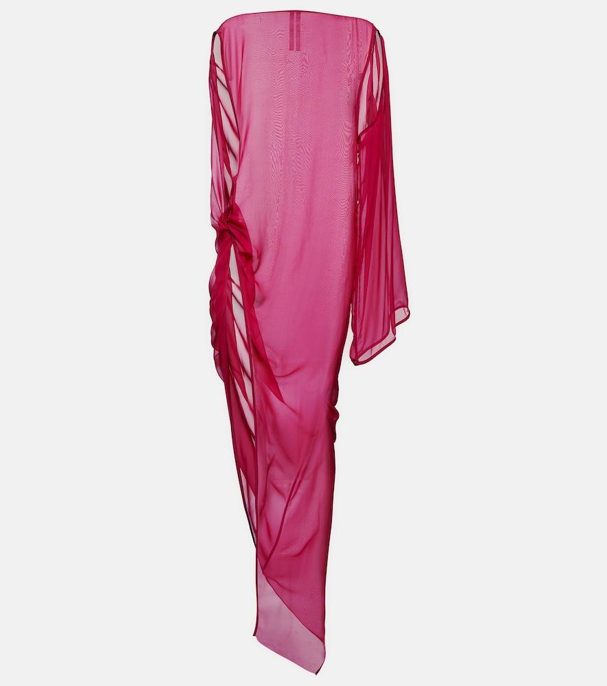 rick owens dress pink $3500 RICK OWENS "Edfu" 100% silk asymmetric draped gown - Fuchsia pink - S / 4